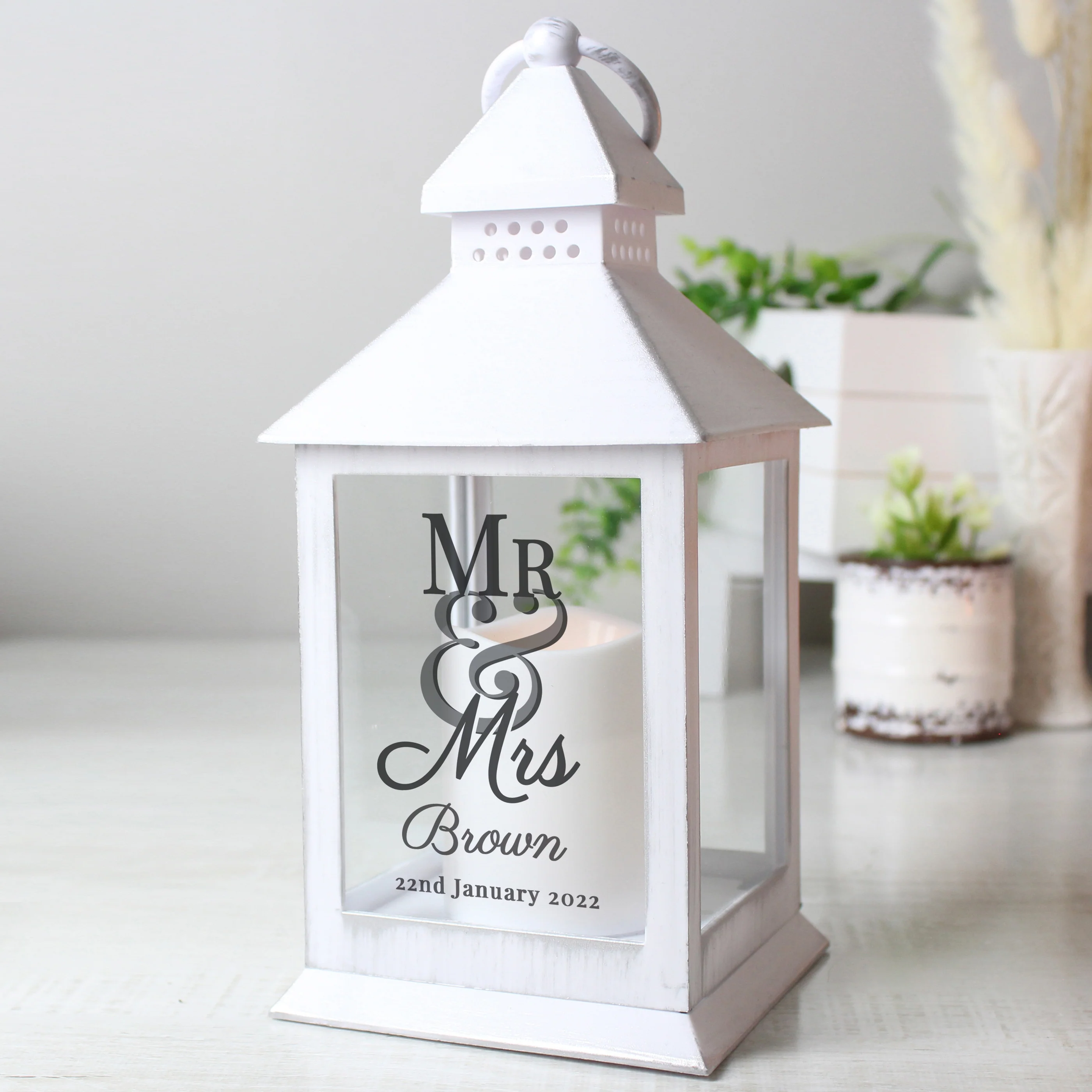 Personalised Mr & Mrs Wedding White Lantern - Image 3