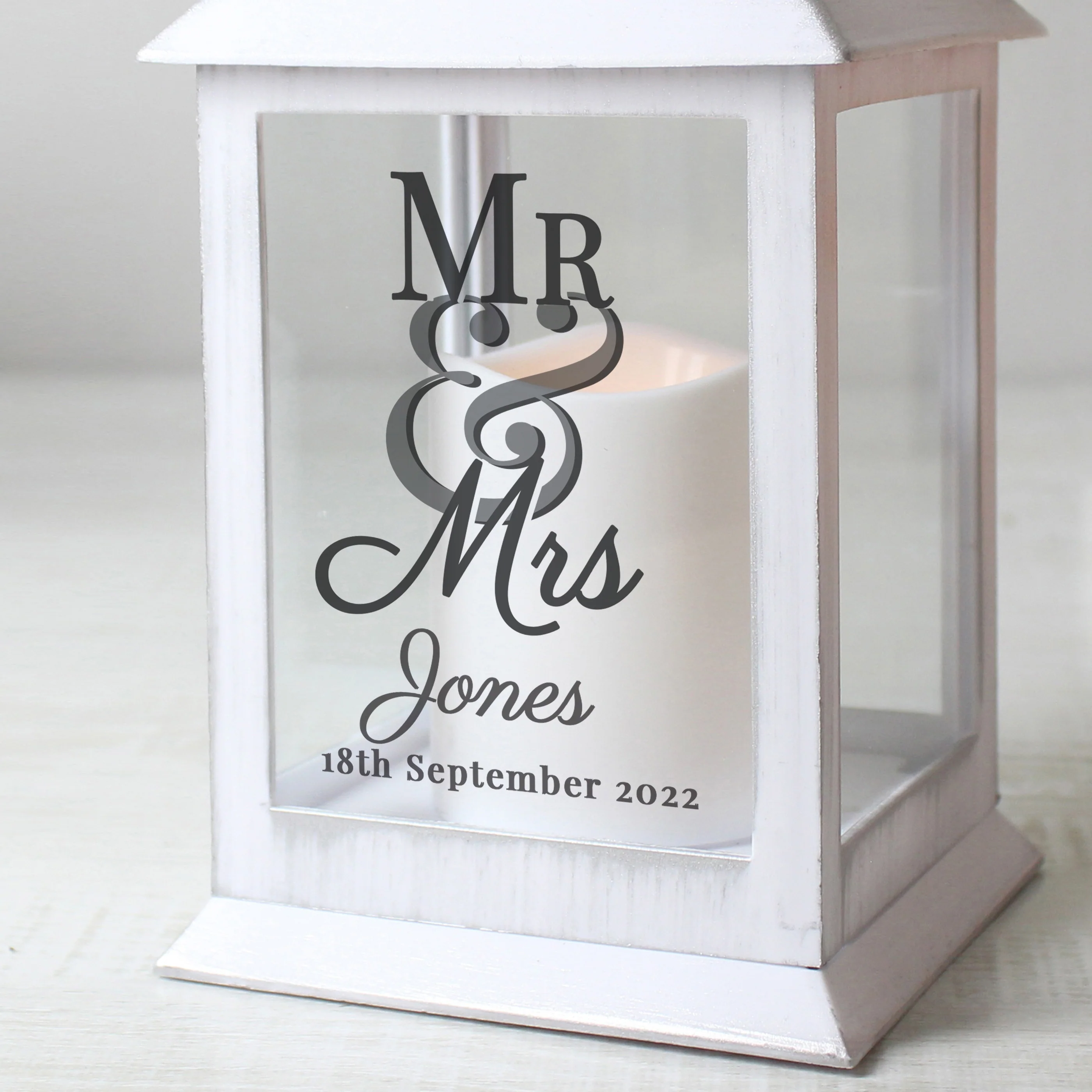 Personalised Mr & Mrs Wedding White Lantern - Image 4