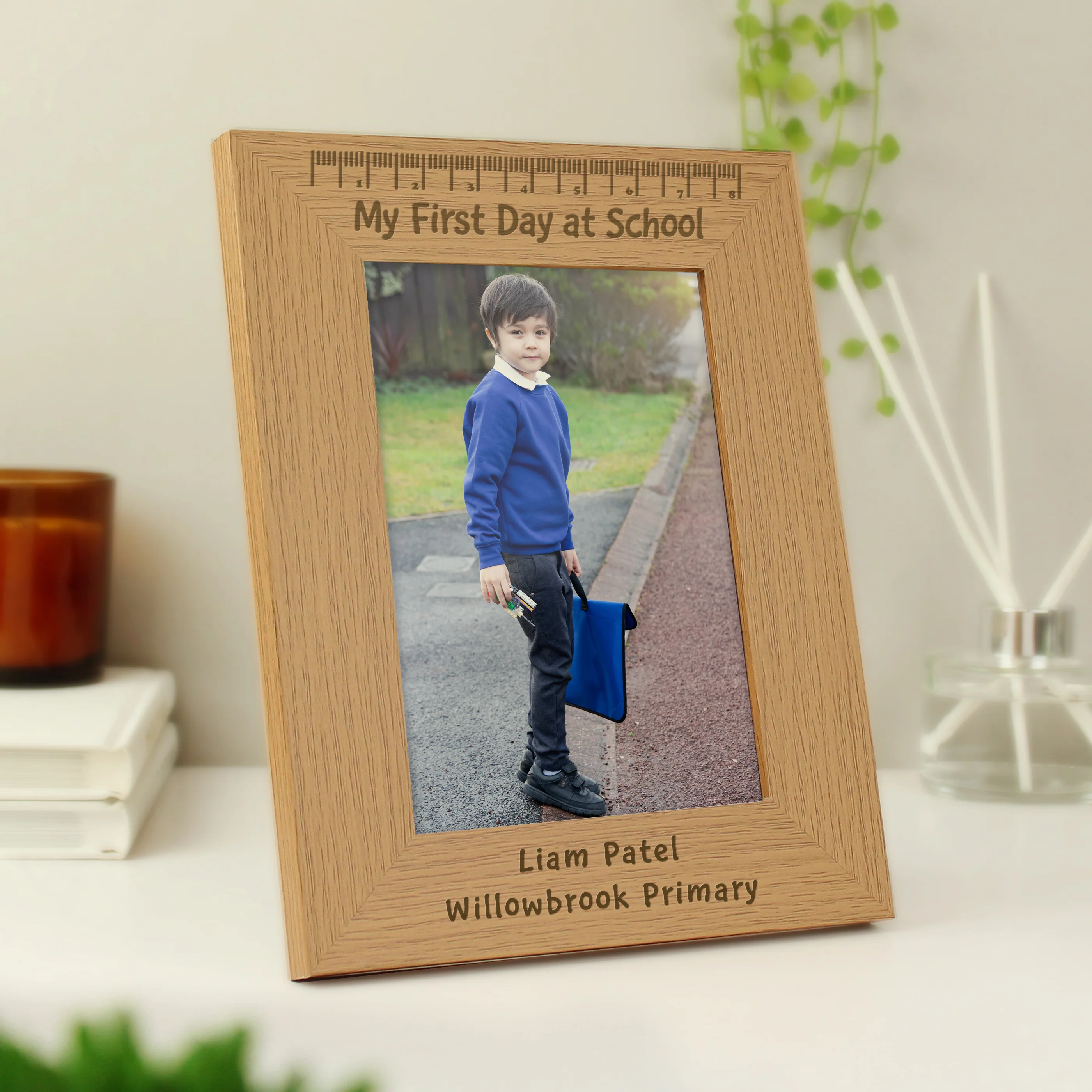 Personalised My First Day at School 5x7 Oak Finish Photo Frame - Image 3