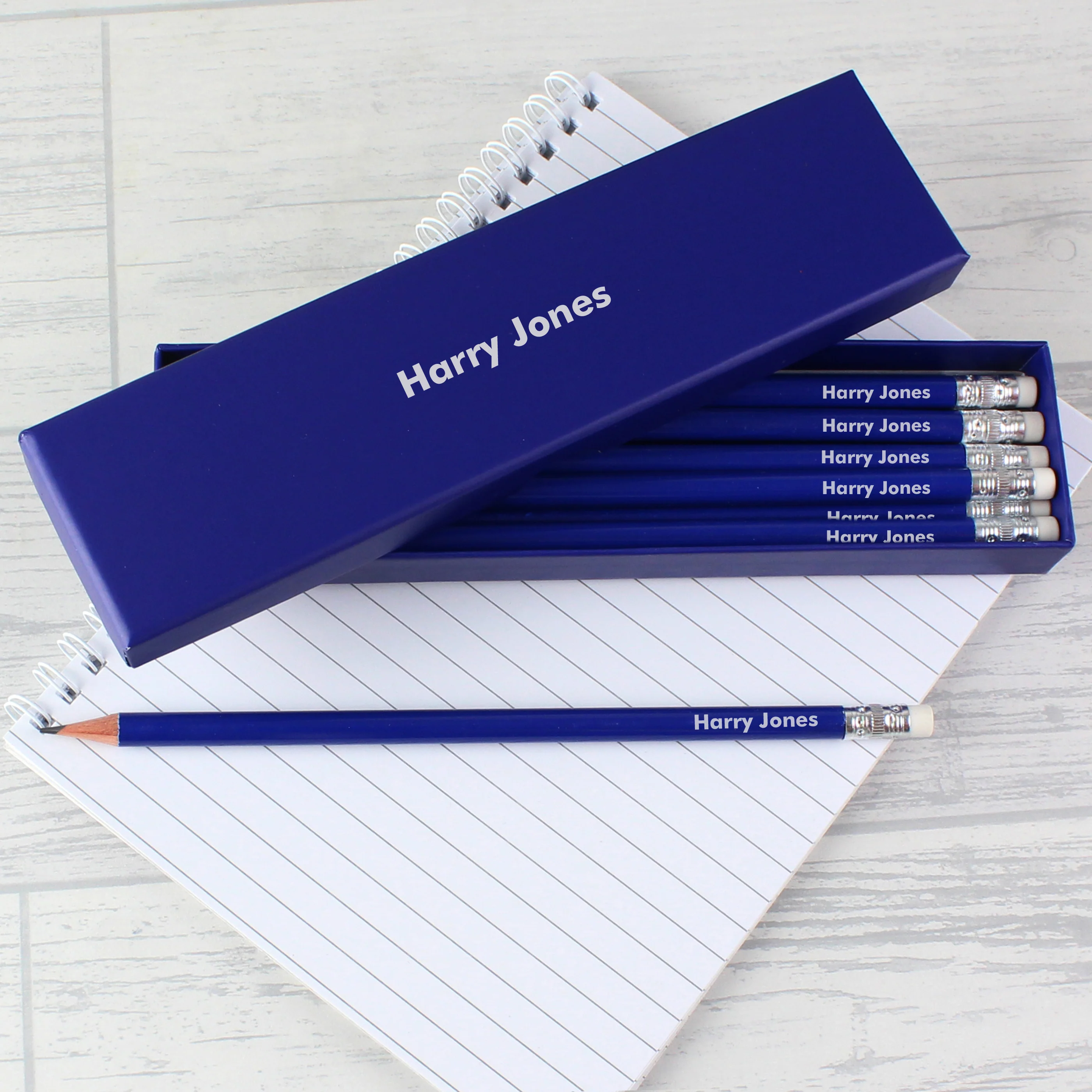 Personalised Name Only Box and 12 Blue HB Pencils - Image 2