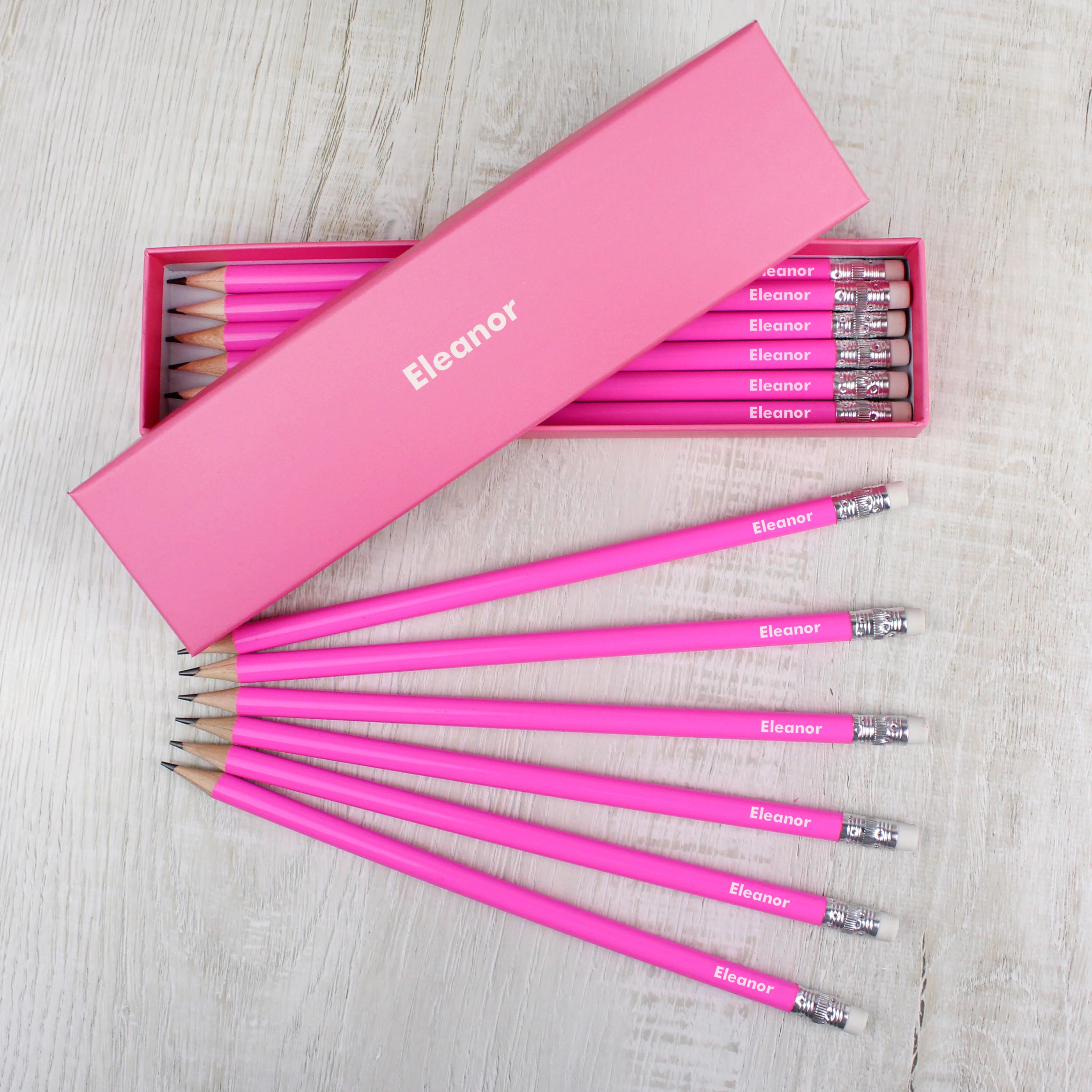 Personalised Name Only Box and 12 Pink HB Pencils - Image 3
