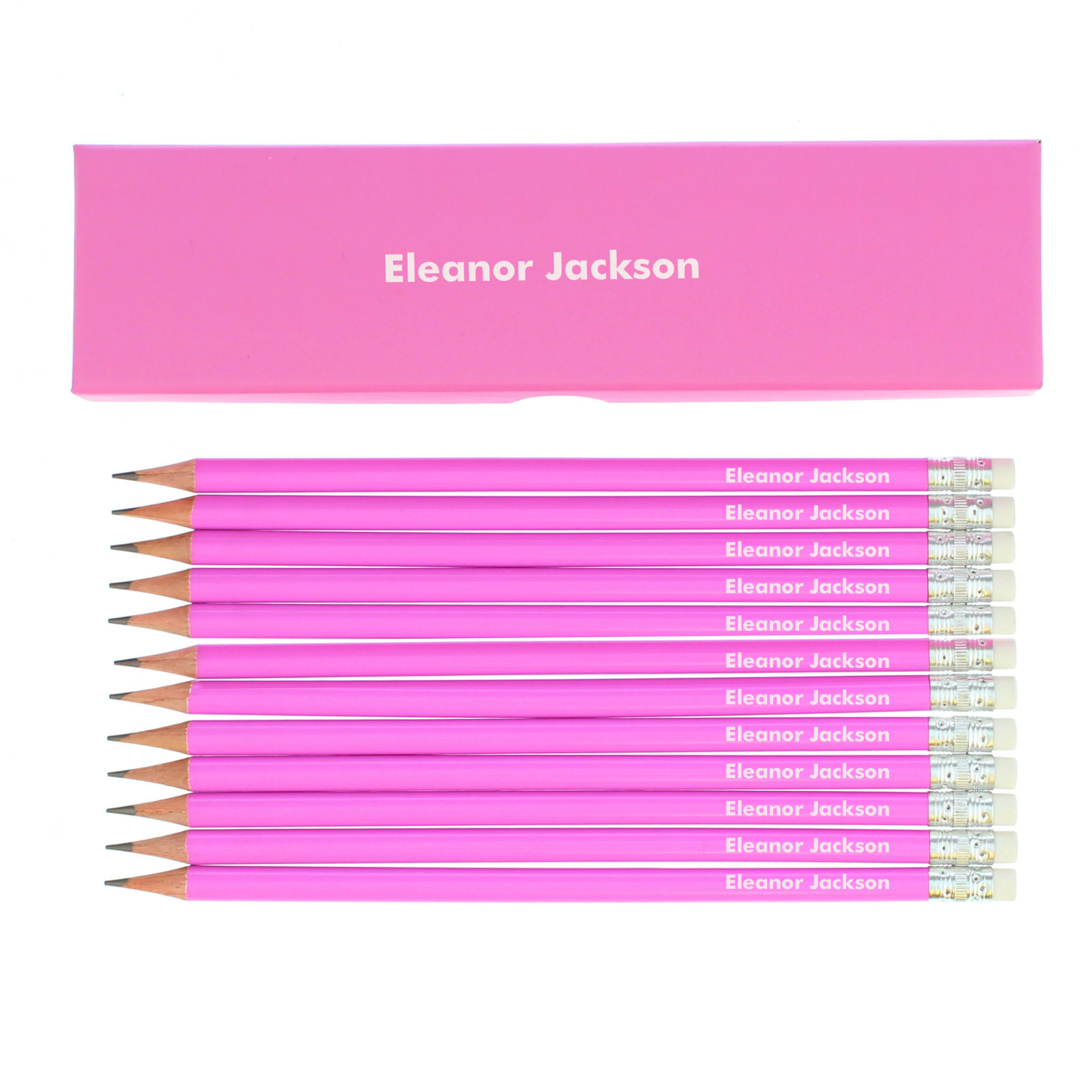 Personalised Name Only Box and 12 Pink HB Pencils - Image 4