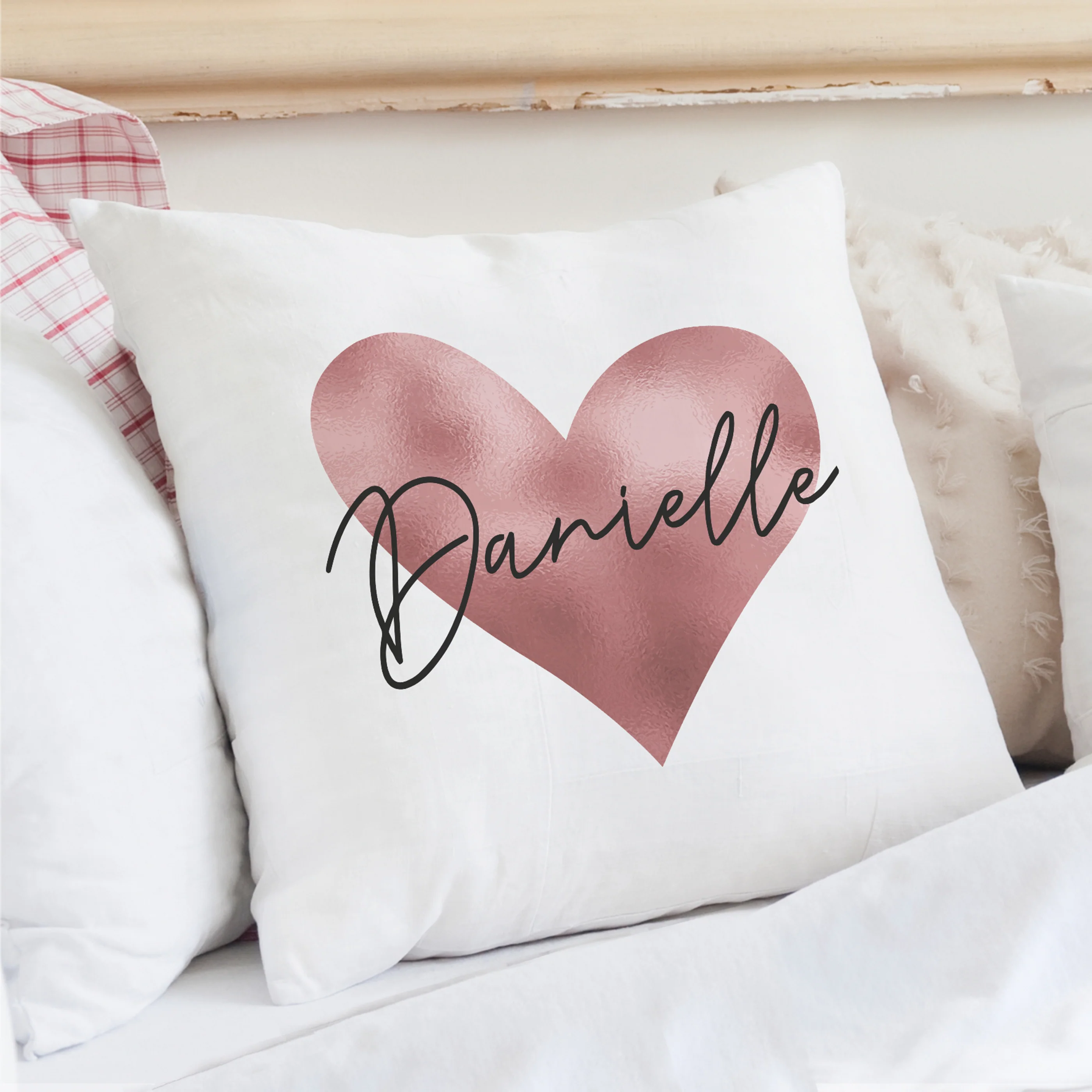 Personalised Name Only Rose Gold Heart Cushion - Image 4