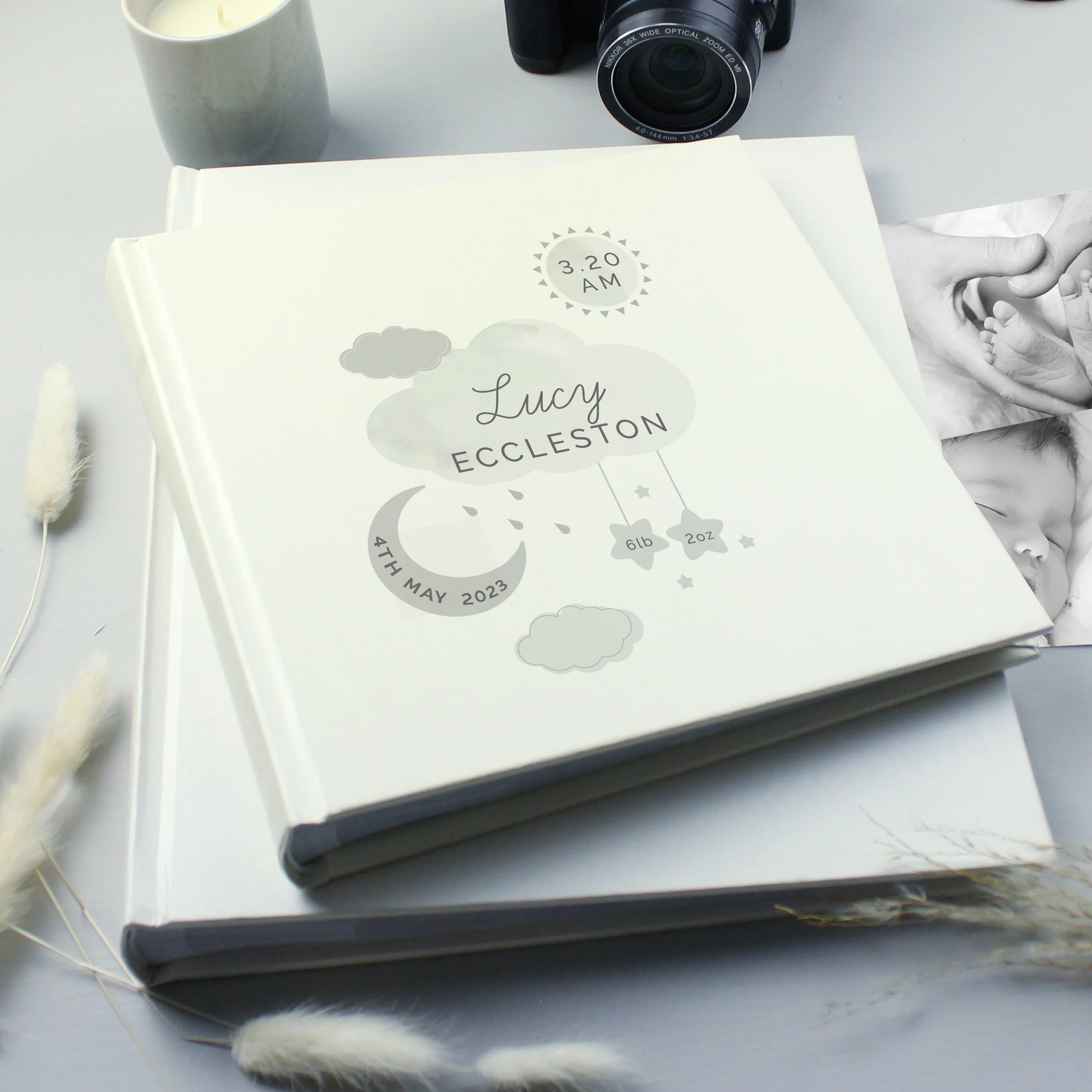 Personalised New Baby Moon & Stars Square Photo Album - Image 2