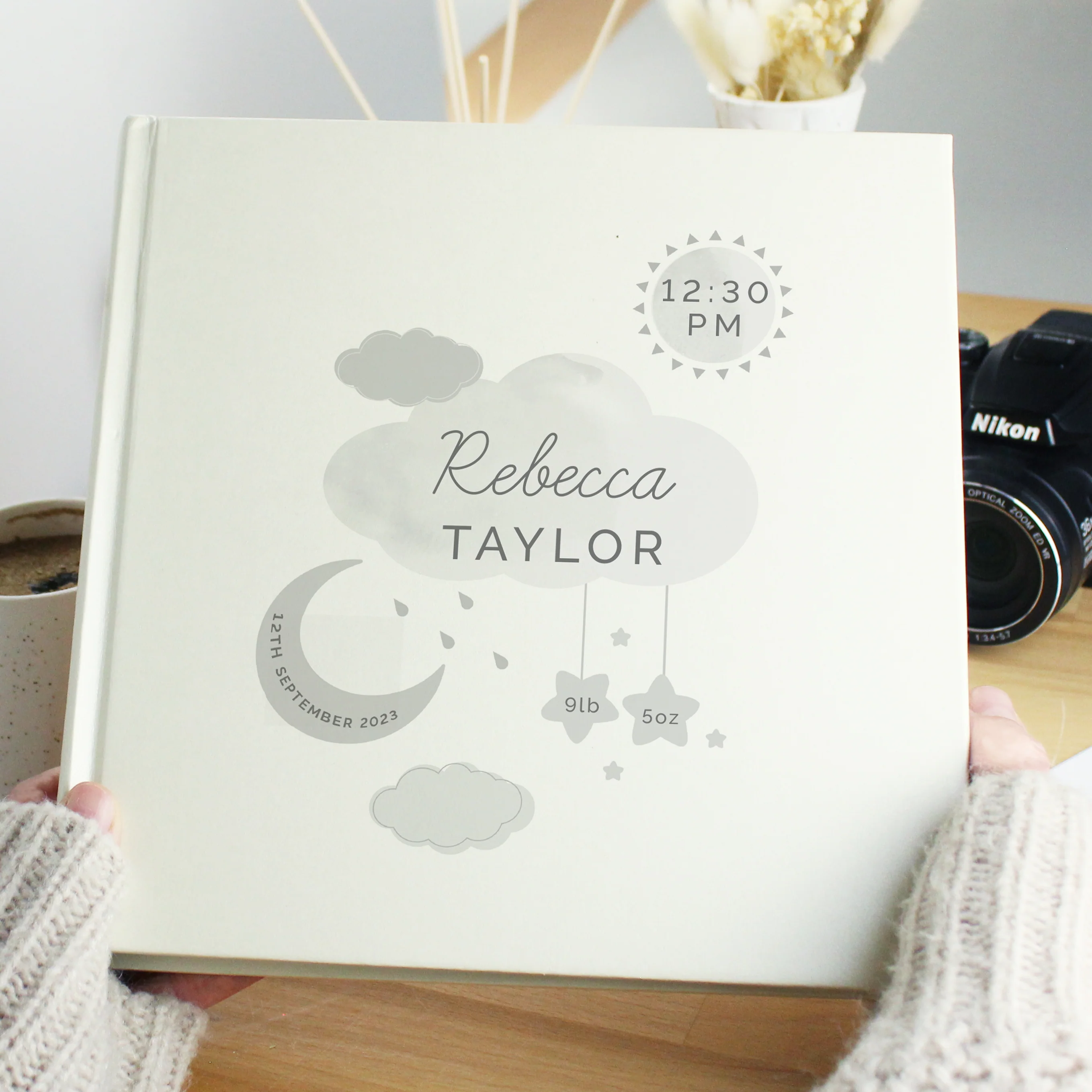 Personalised New Baby Moon & Stars Square Photo Album - Image 3