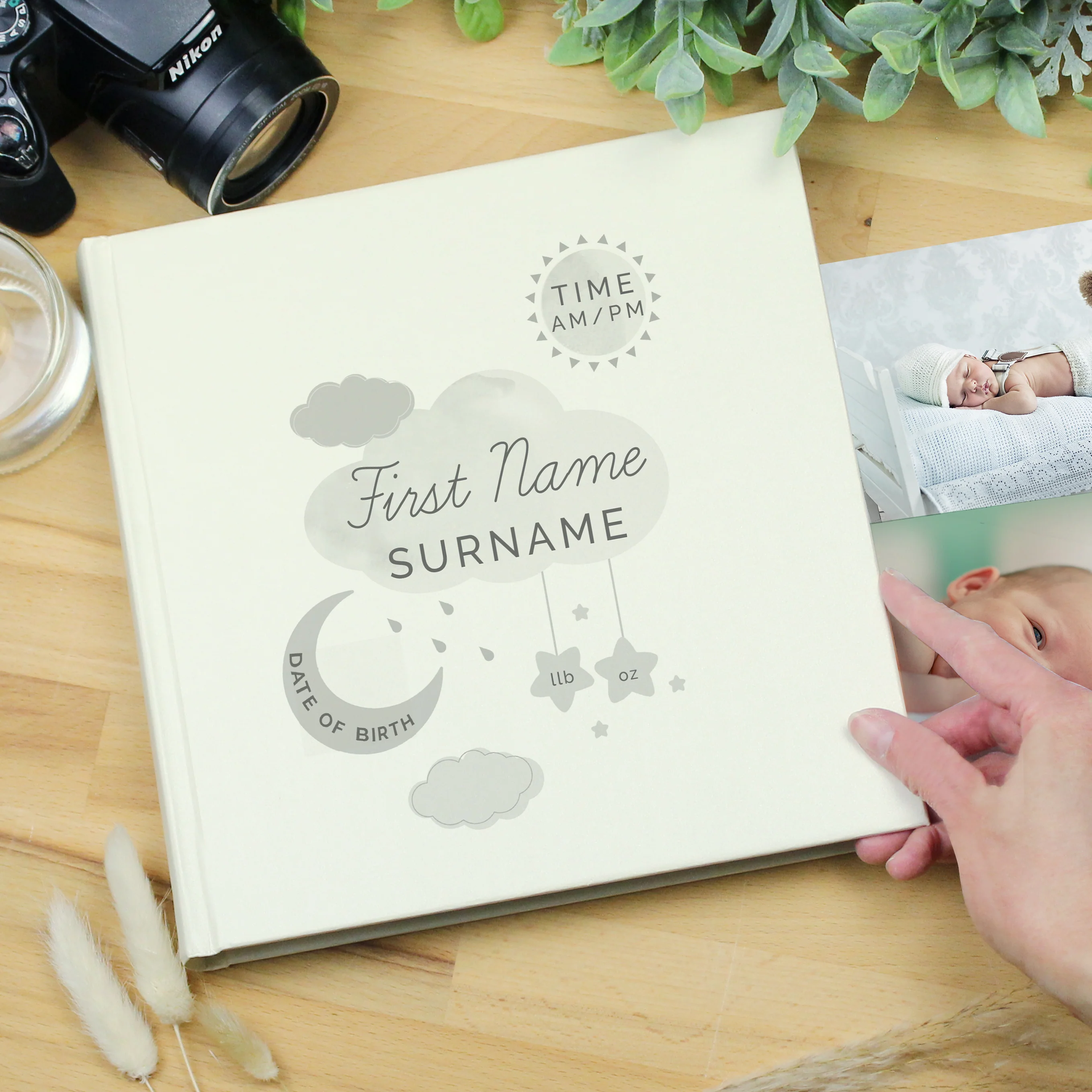 Personalised New Baby Moon & Stars Square Photo Album - Image 4