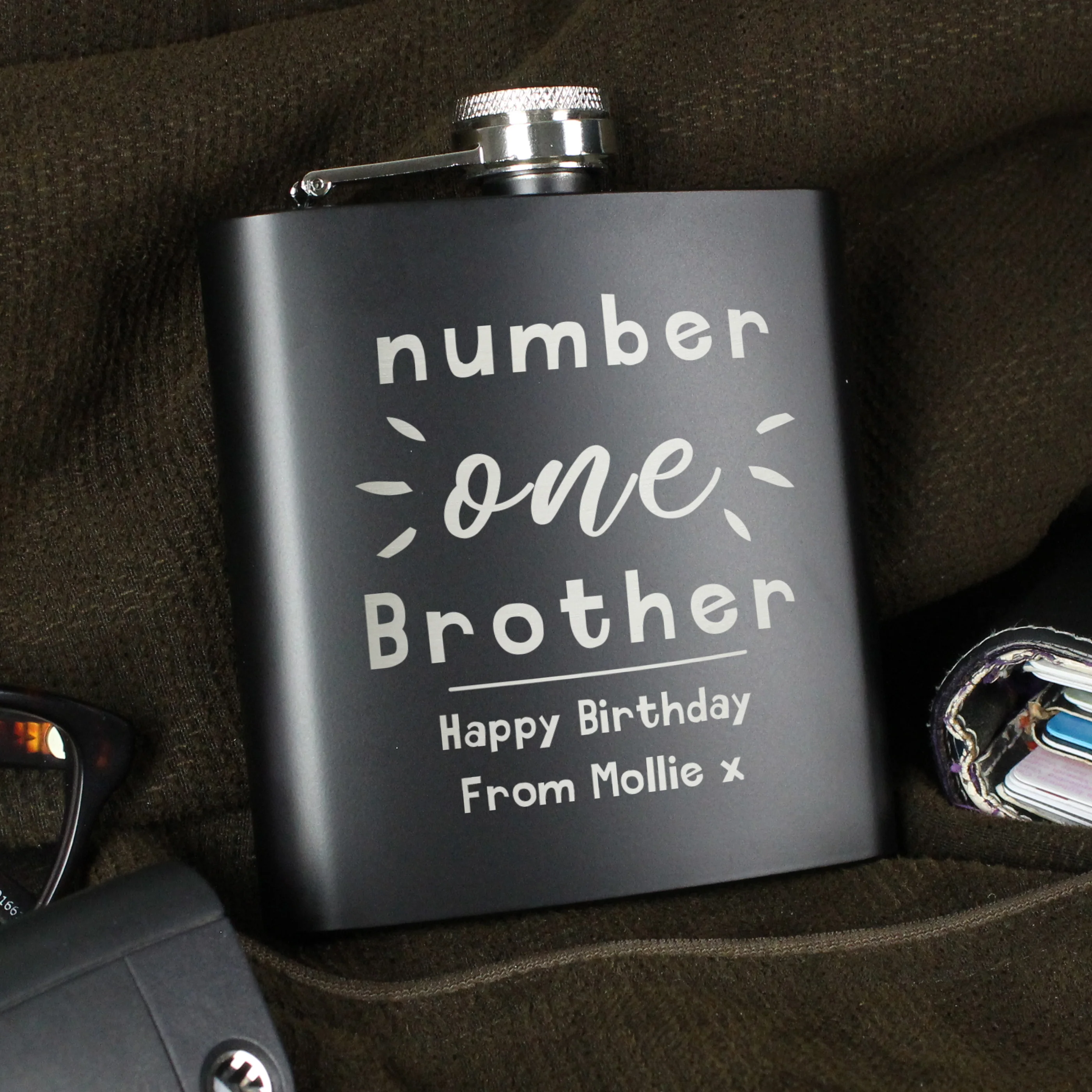Personalised Number One Black Hip Flask - Image 4