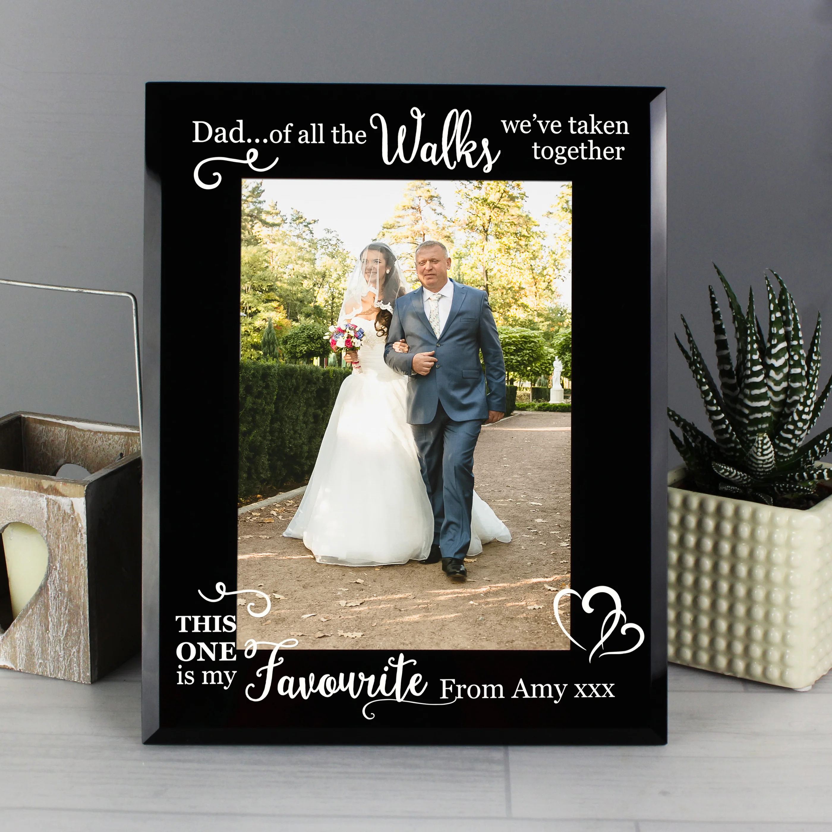 Personalised Of All the Walks... Wedding 5x7 Black Glass Photo Frame - Image 4