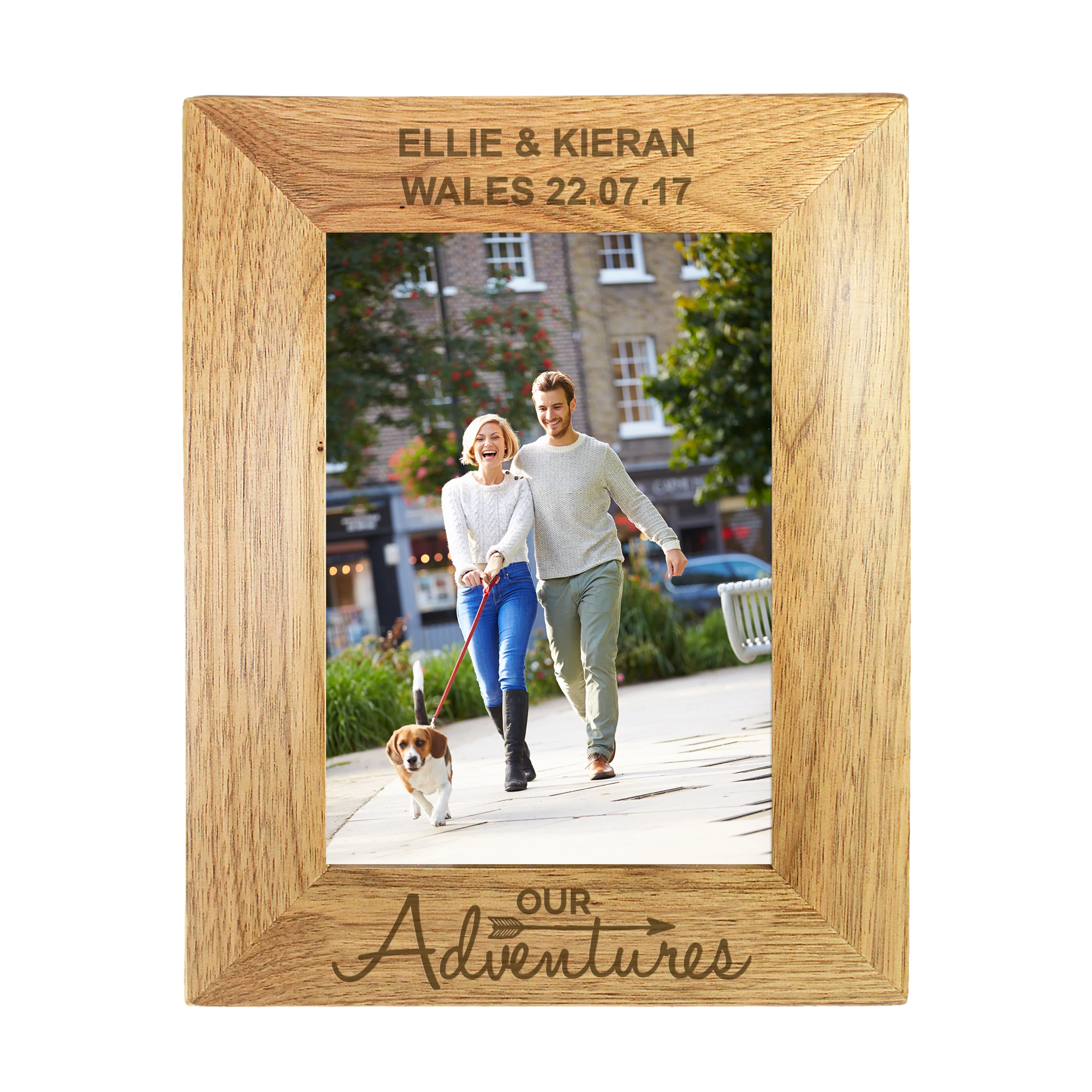 Personalised Our Adventures 5x7 Oak Finish Photo Frame - Image 2