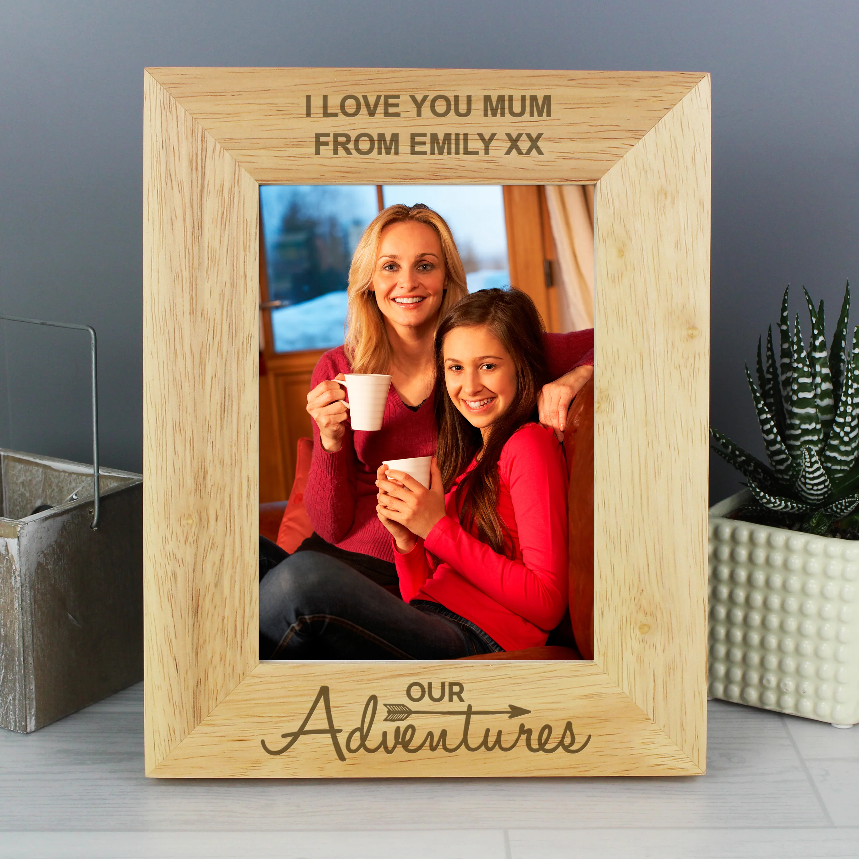 Personalised Our Adventures 5x7 Oak Finish Photo Frame - Image 3