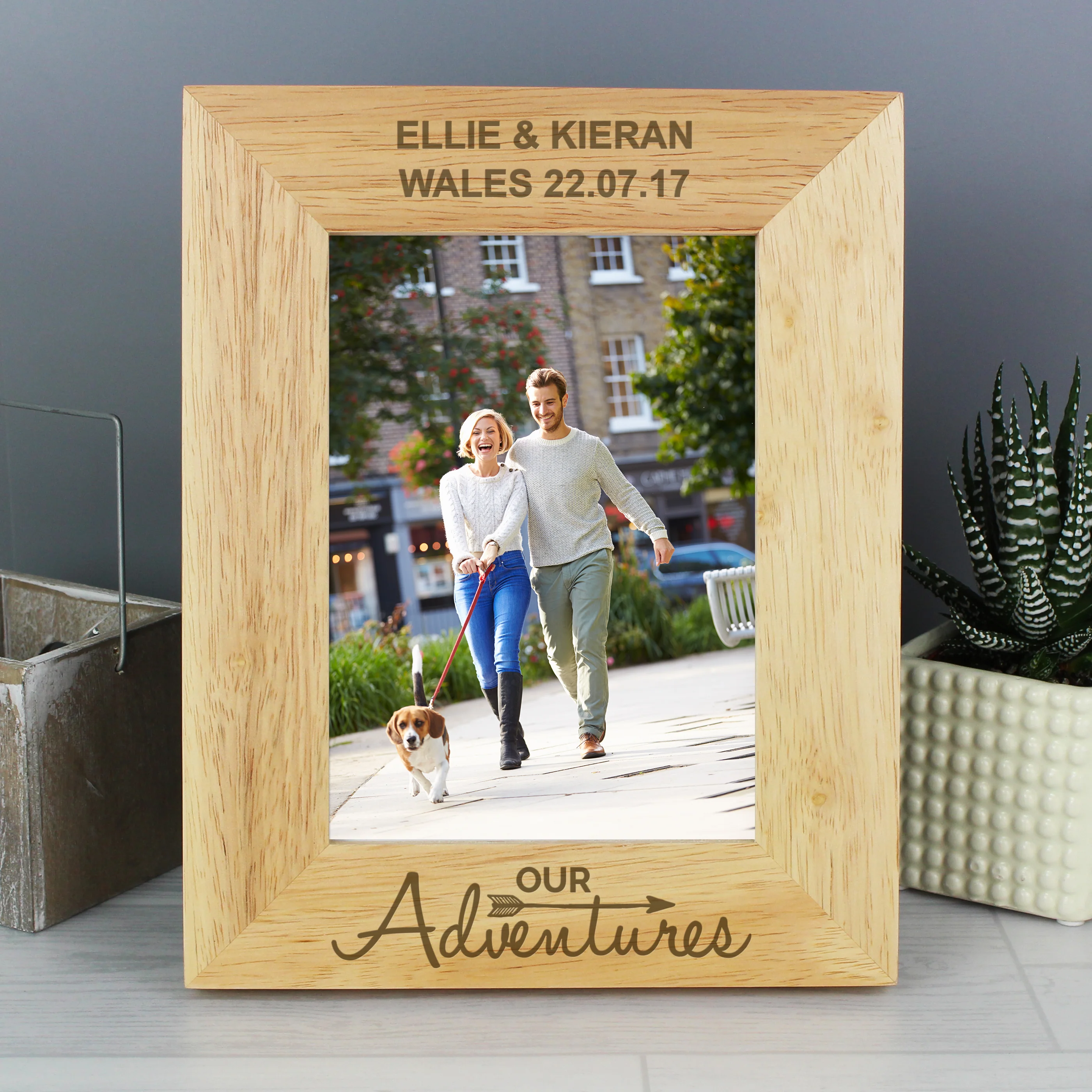 Personalised Our Adventures 5x7 Oak Finish Photo Frame - Image 4