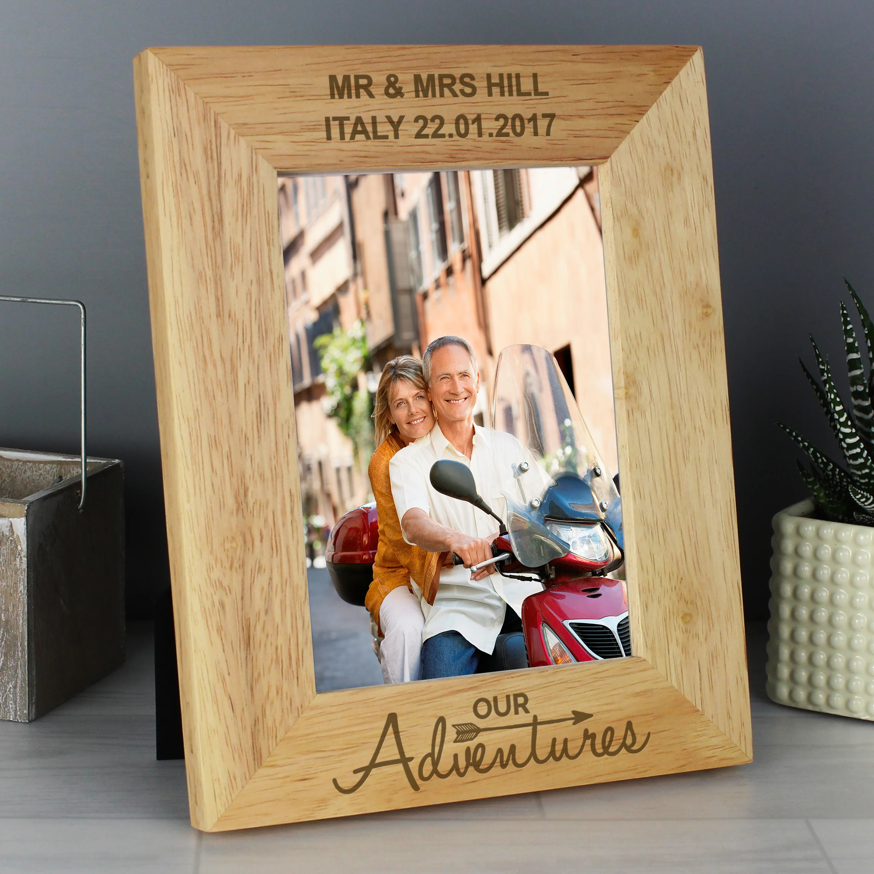 Personalised Our Adventures 5x7 Oak Finish Photo Frame - Image 5