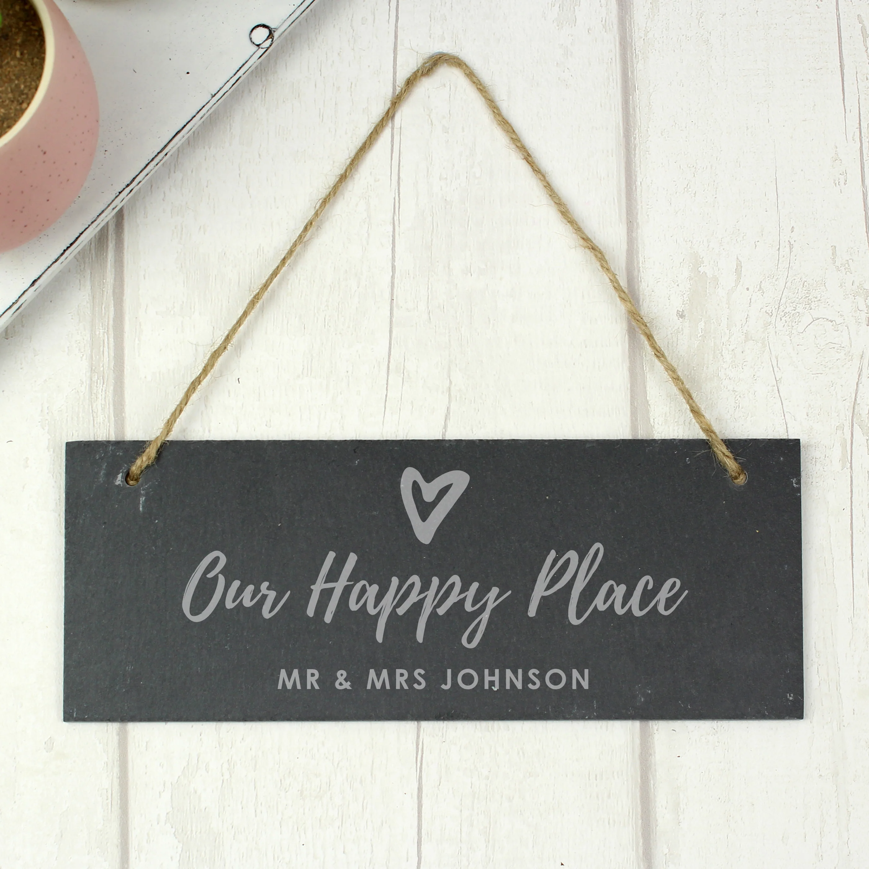 Personalised Our Happy Place Hanging Slate Plaque - Image 3