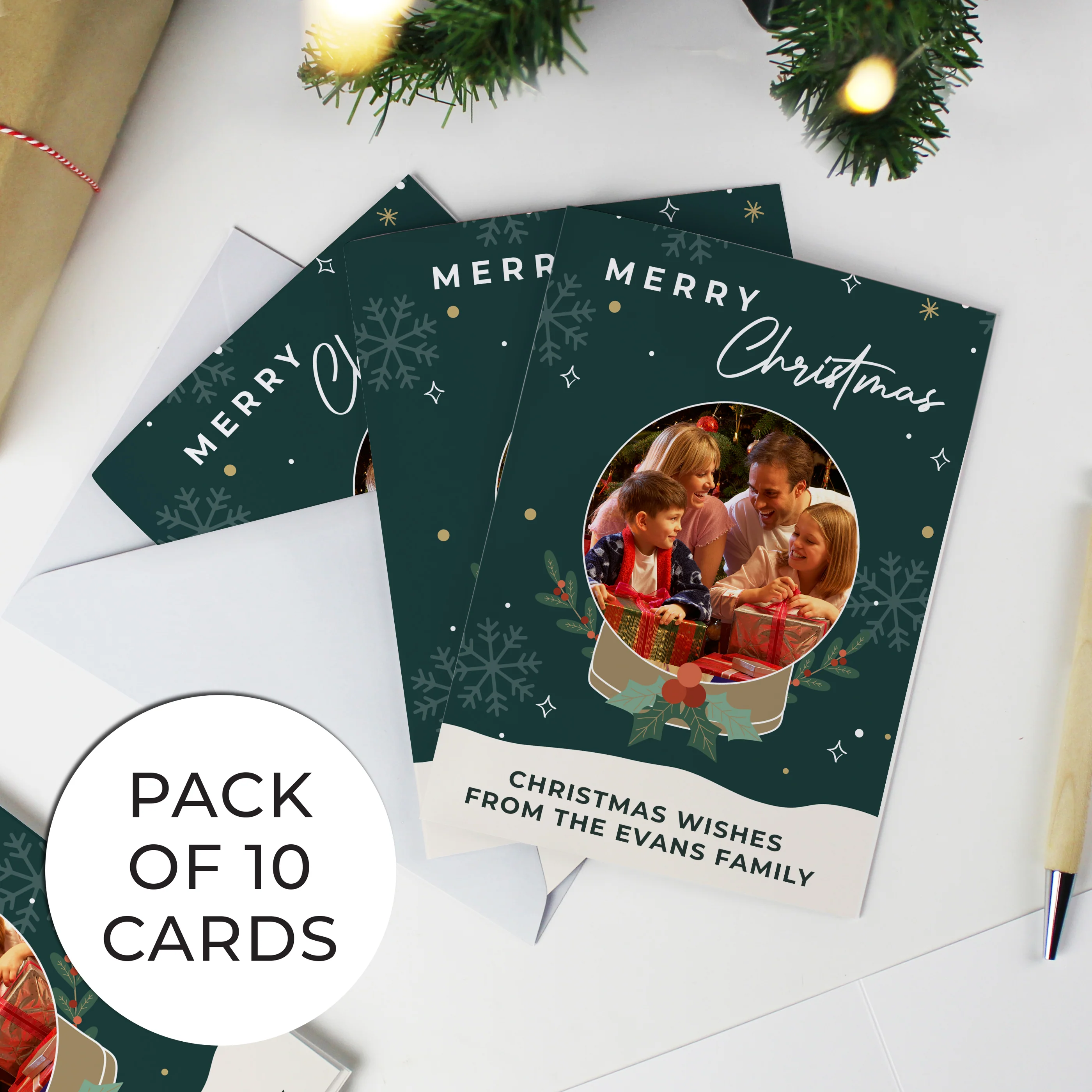 Personalised Pack of 10 Christmas Cards - Photo Upload - Image 4