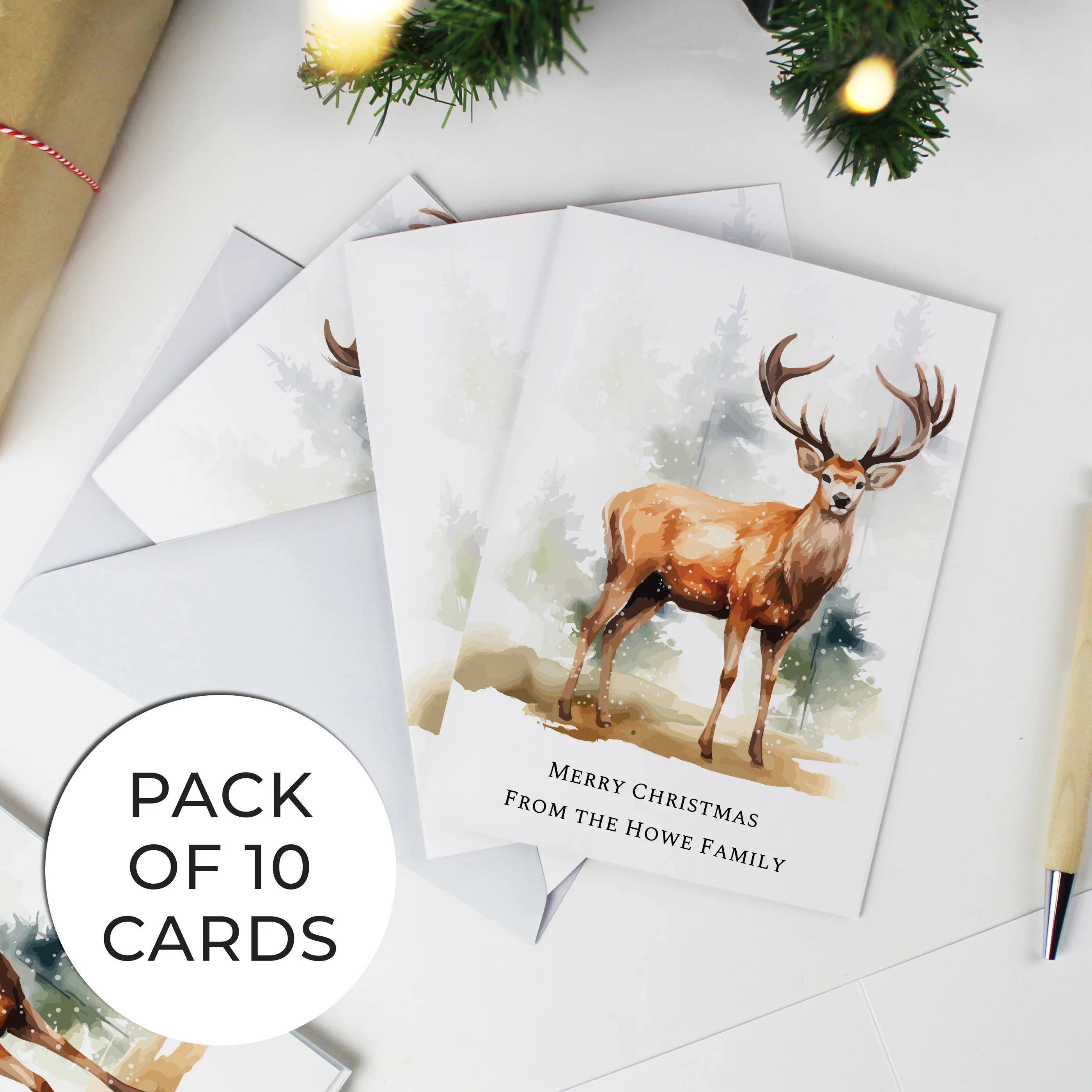 Personalised Pack of 10 Christmas Cards - Stag - Image 4
