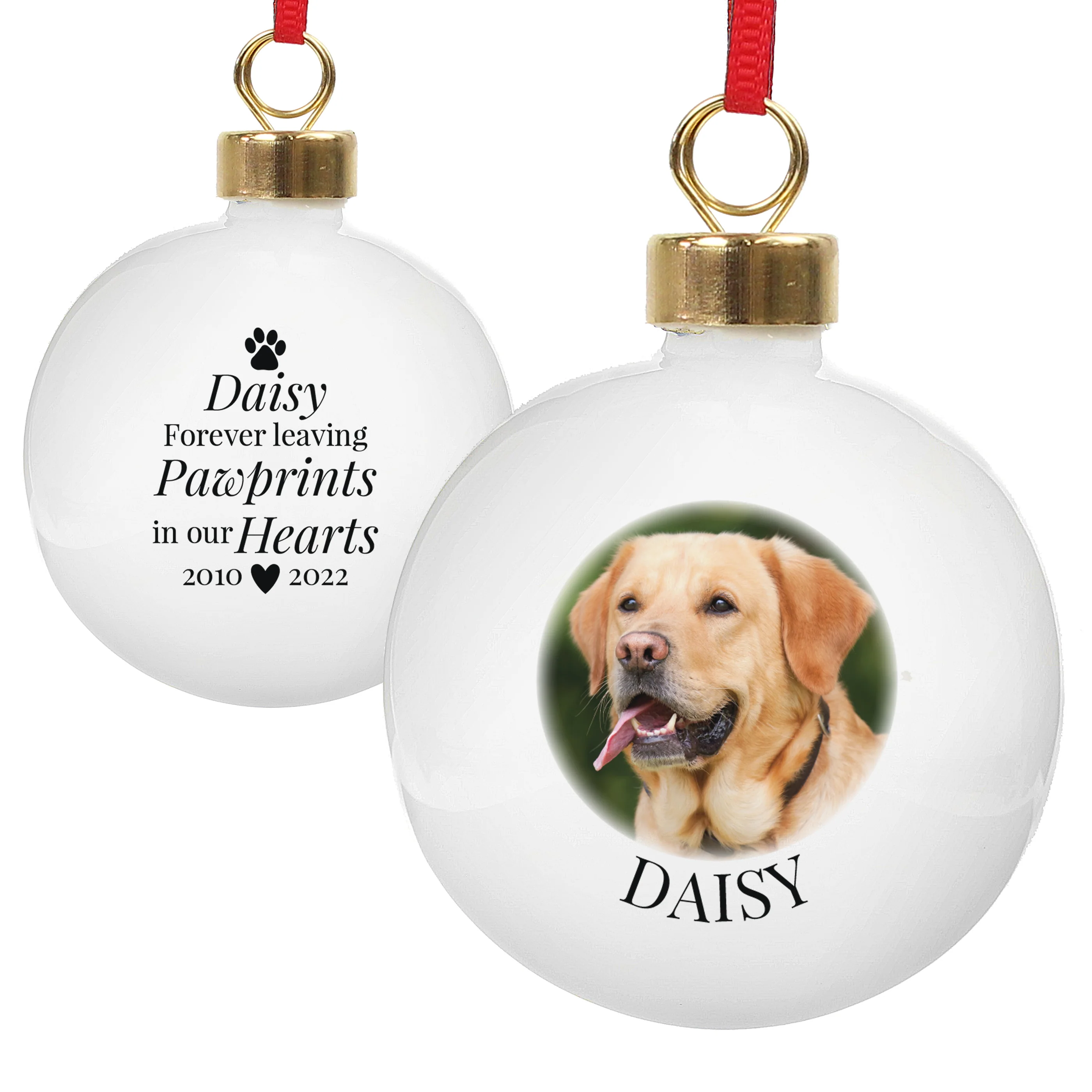 Personalised Paw Print Memorial Photo Upload Bauble - Image 2