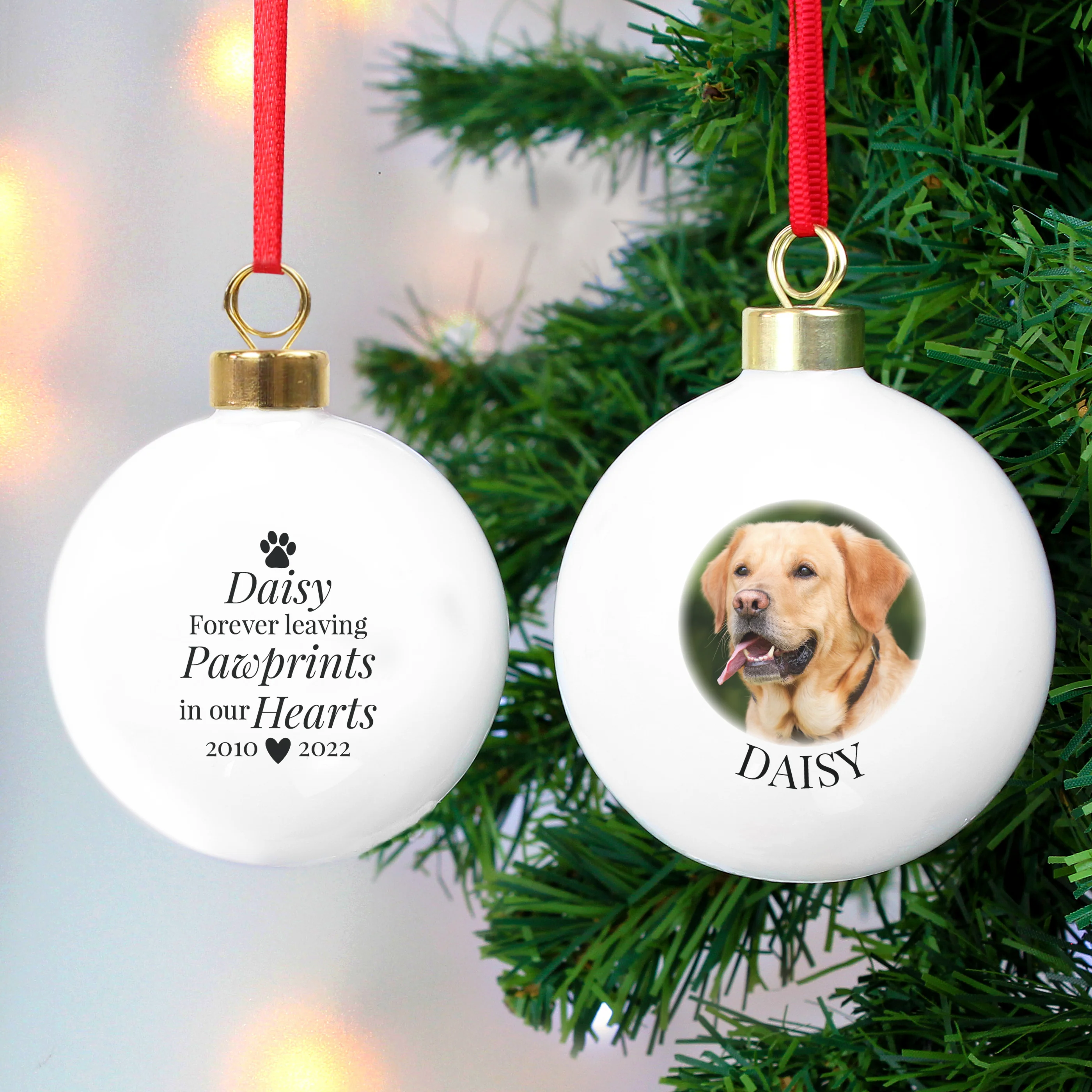 Personalised Paw Print Memorial Photo Upload Bauble - Image 4