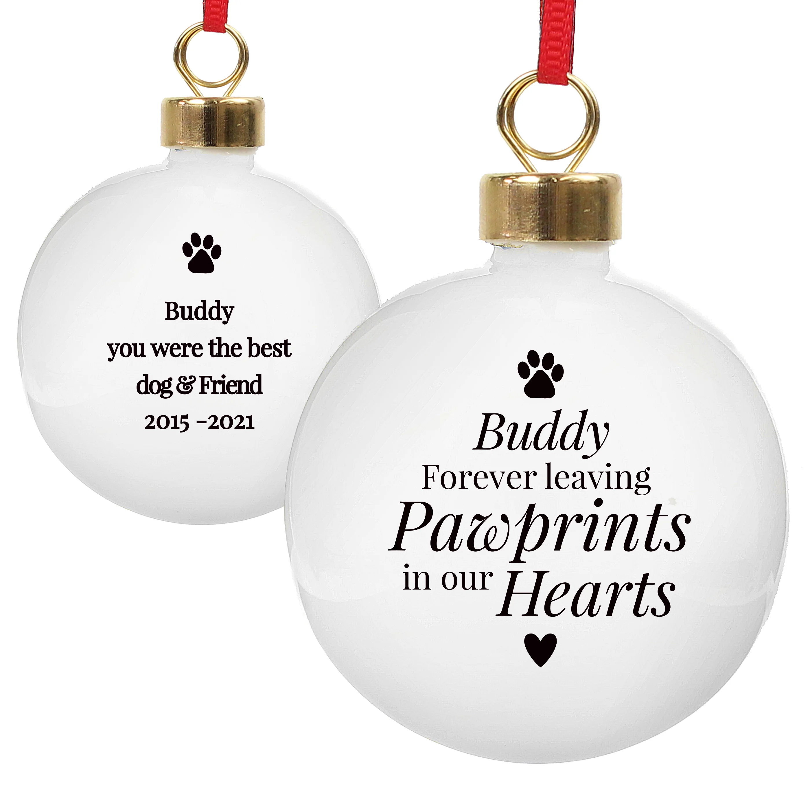 Personalised Pawprints Memorial Bauble - Image 2
