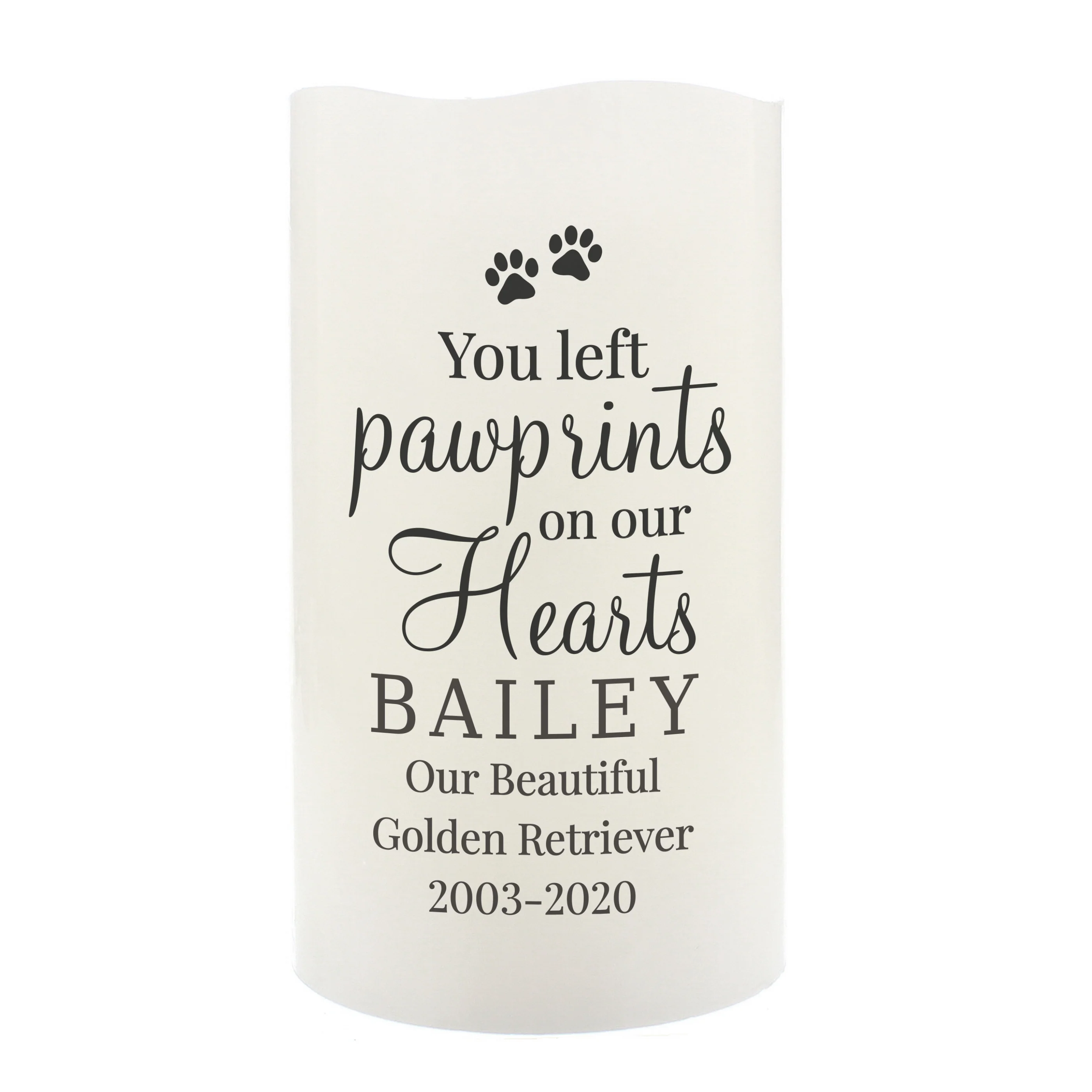 Personalised Pawprints On Our Hearts LED Candle - Image 2