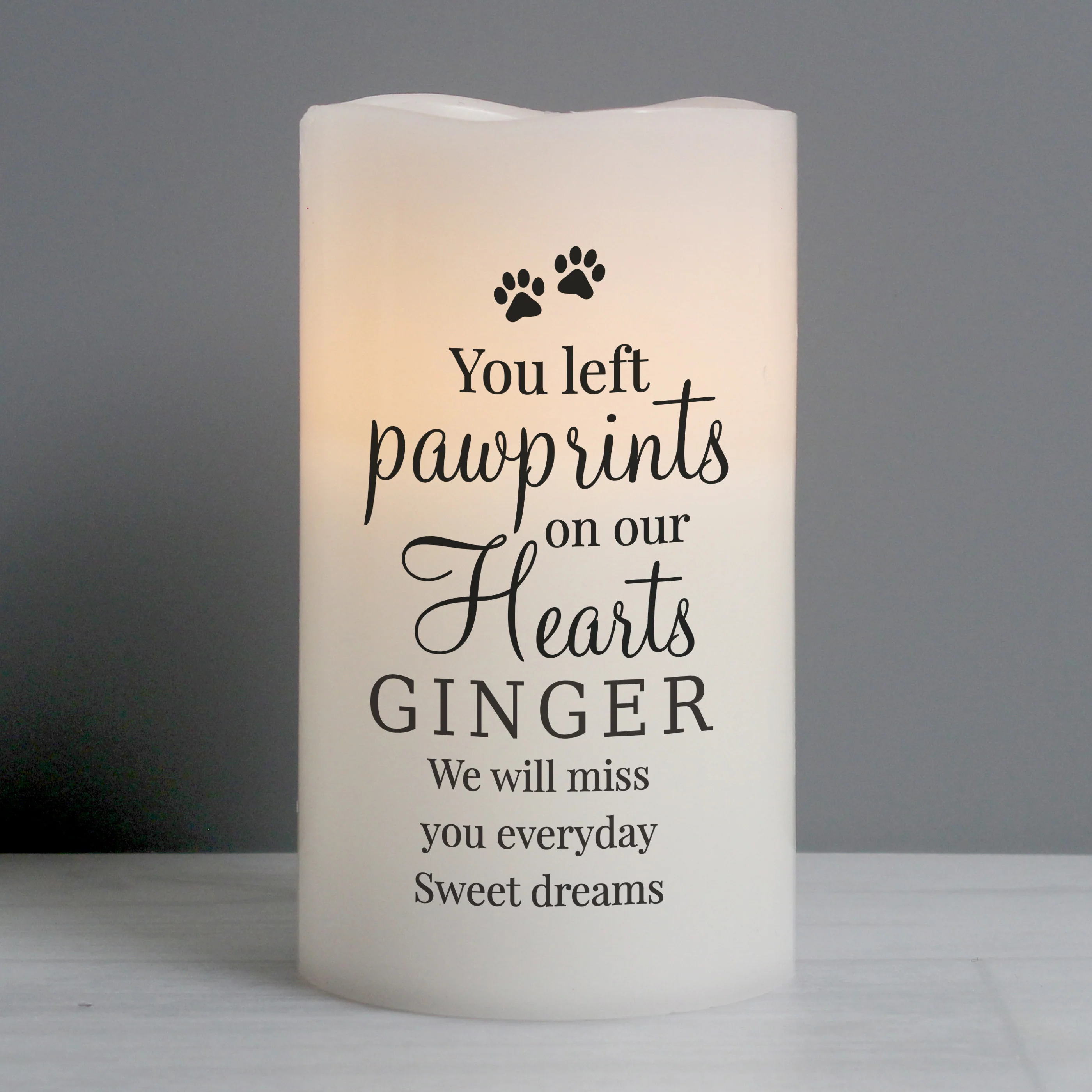 Personalised Pawprints On Our Hearts LED Candle - Image 4