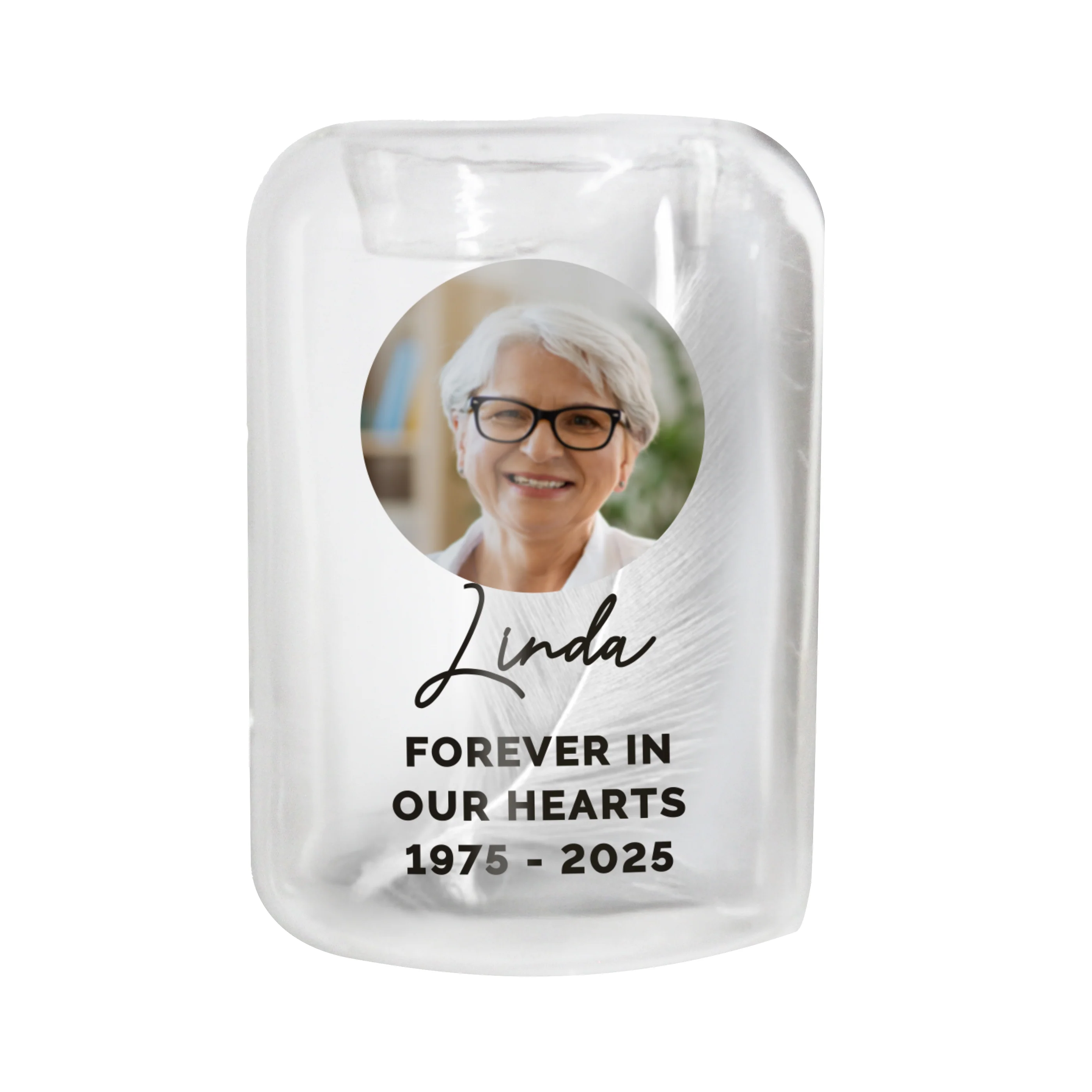 Personalised Photo Upload Memorial Feather Tealight Holder - Image 5