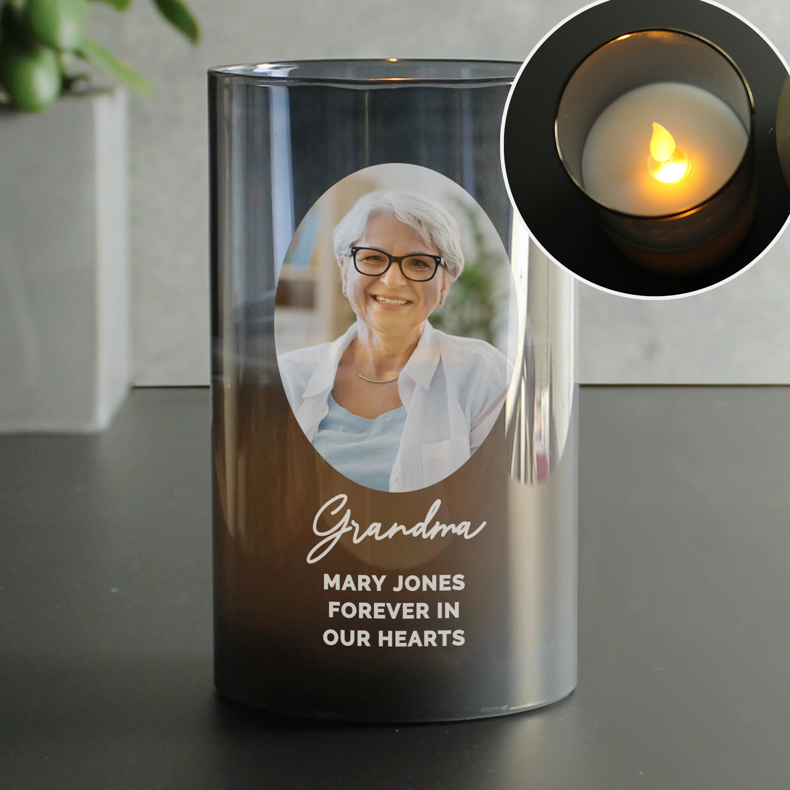 Personalised Photo Upload Smoked Glass LED Candle - Image 10