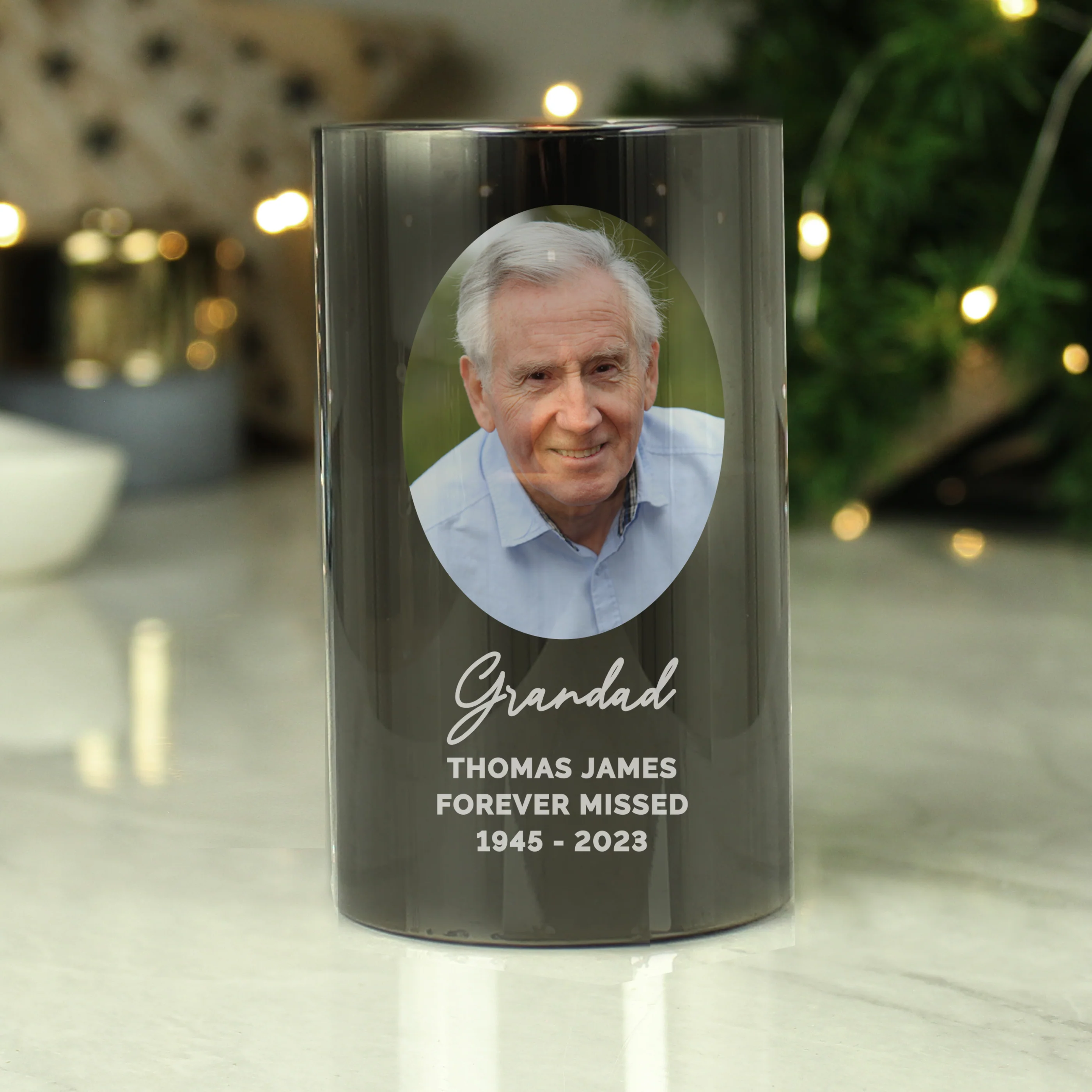 Personalised Photo Upload Smoked Glass LED Candle - Image 12