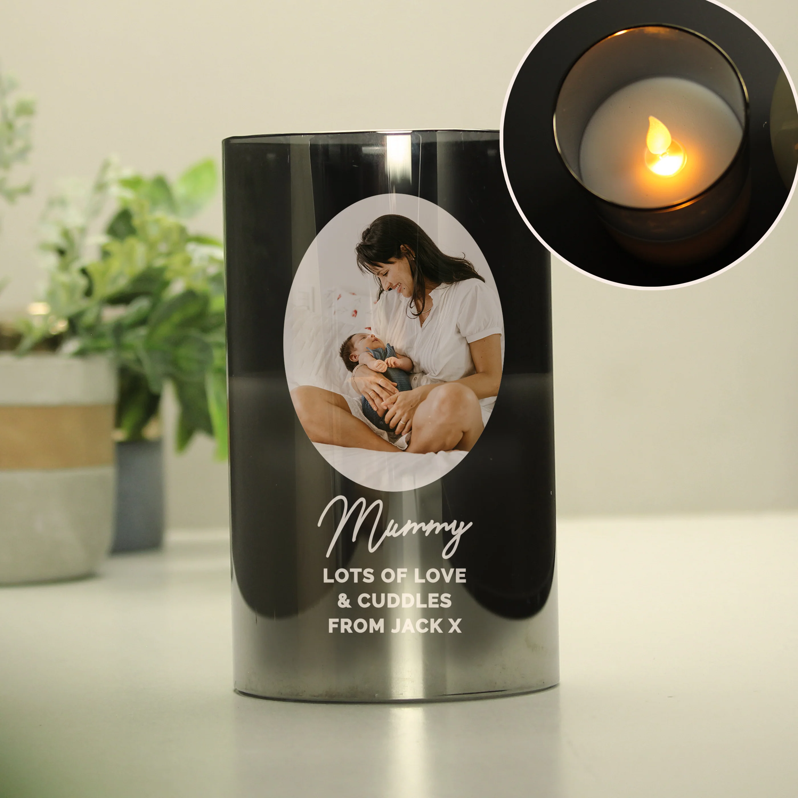Personalised Photo Upload Smoked Glass LED Candle - Image 13