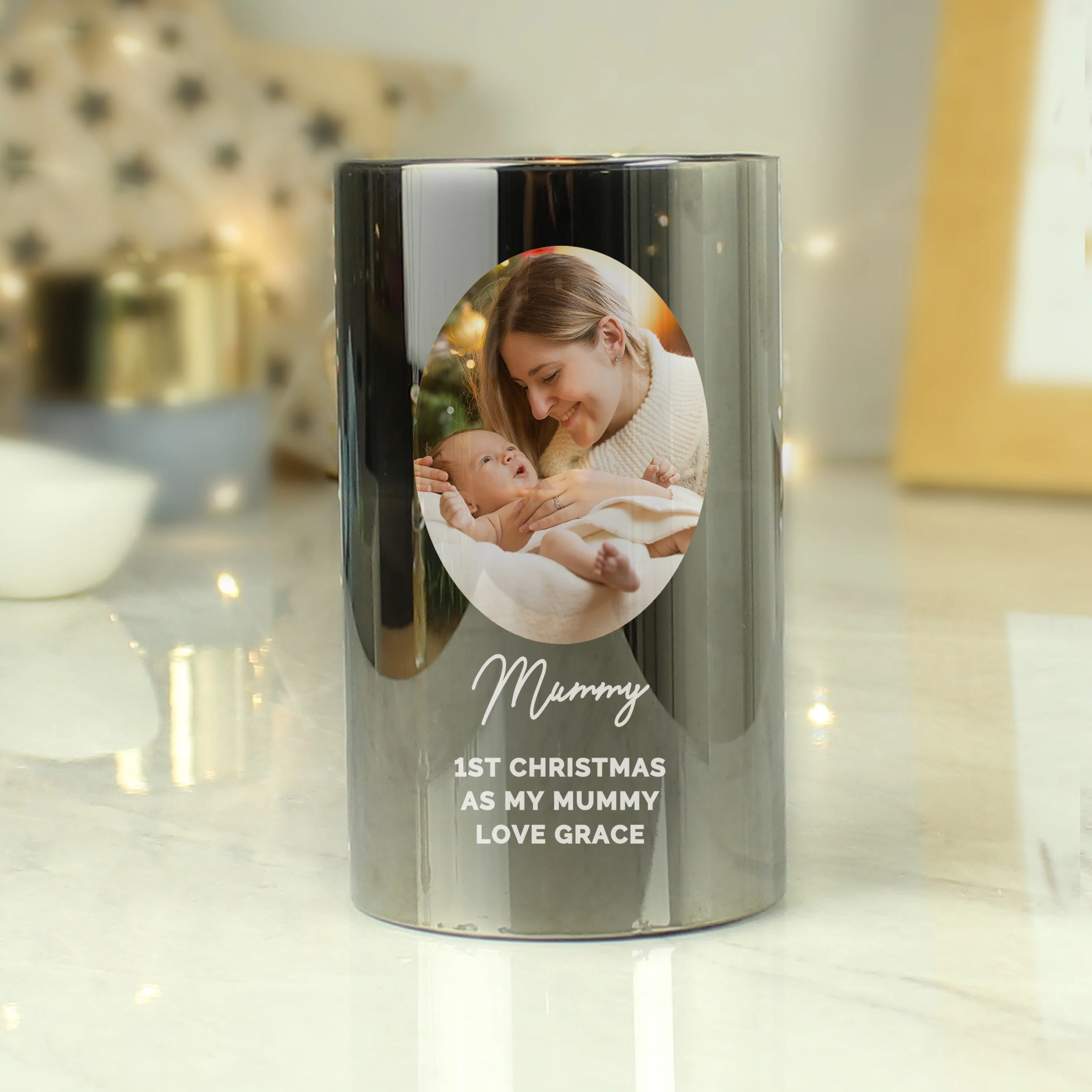 Personalised Photo Upload Smoked Glass LED Candle - Image 2