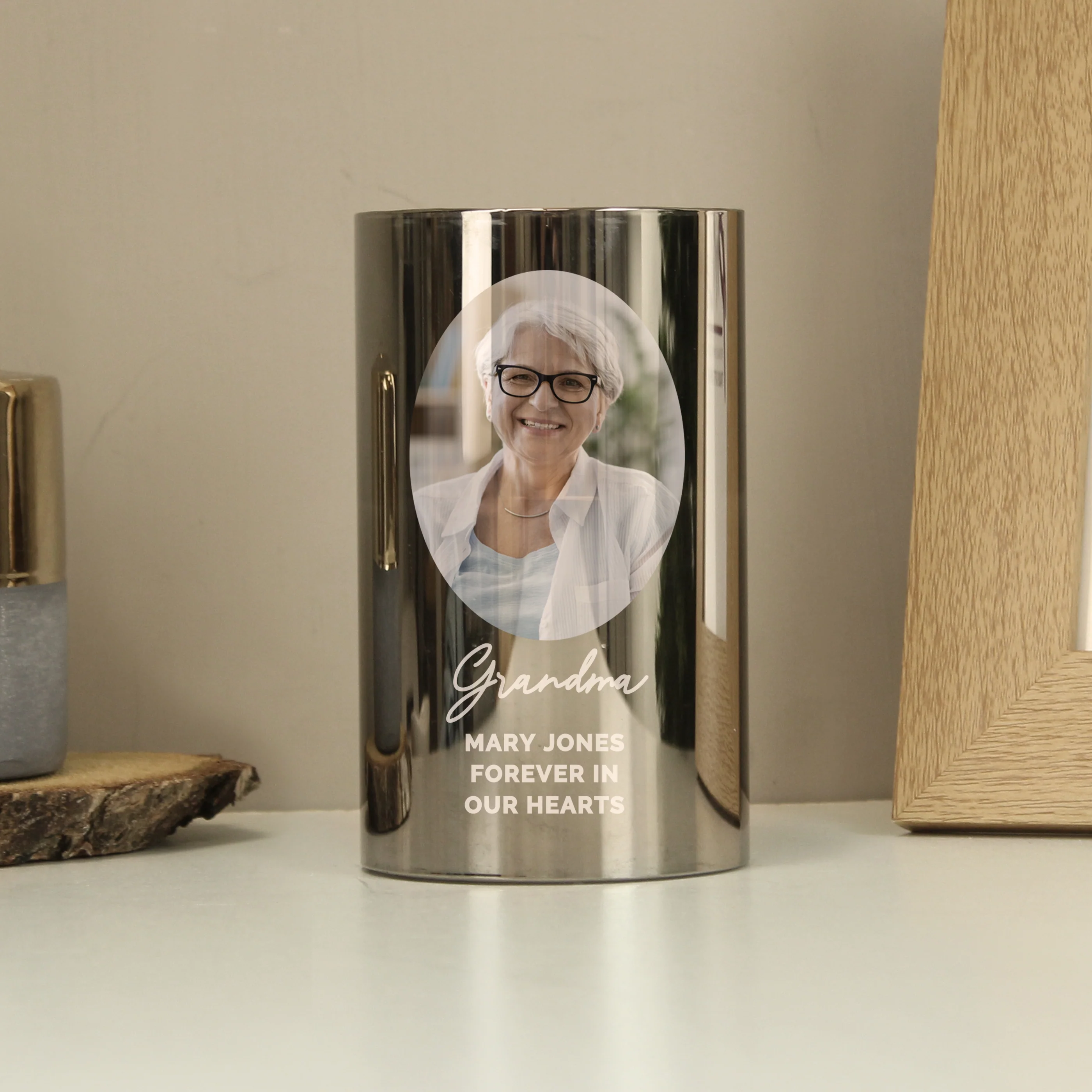 Personalised Photo Upload Smoked Glass LED Candle - Image 3