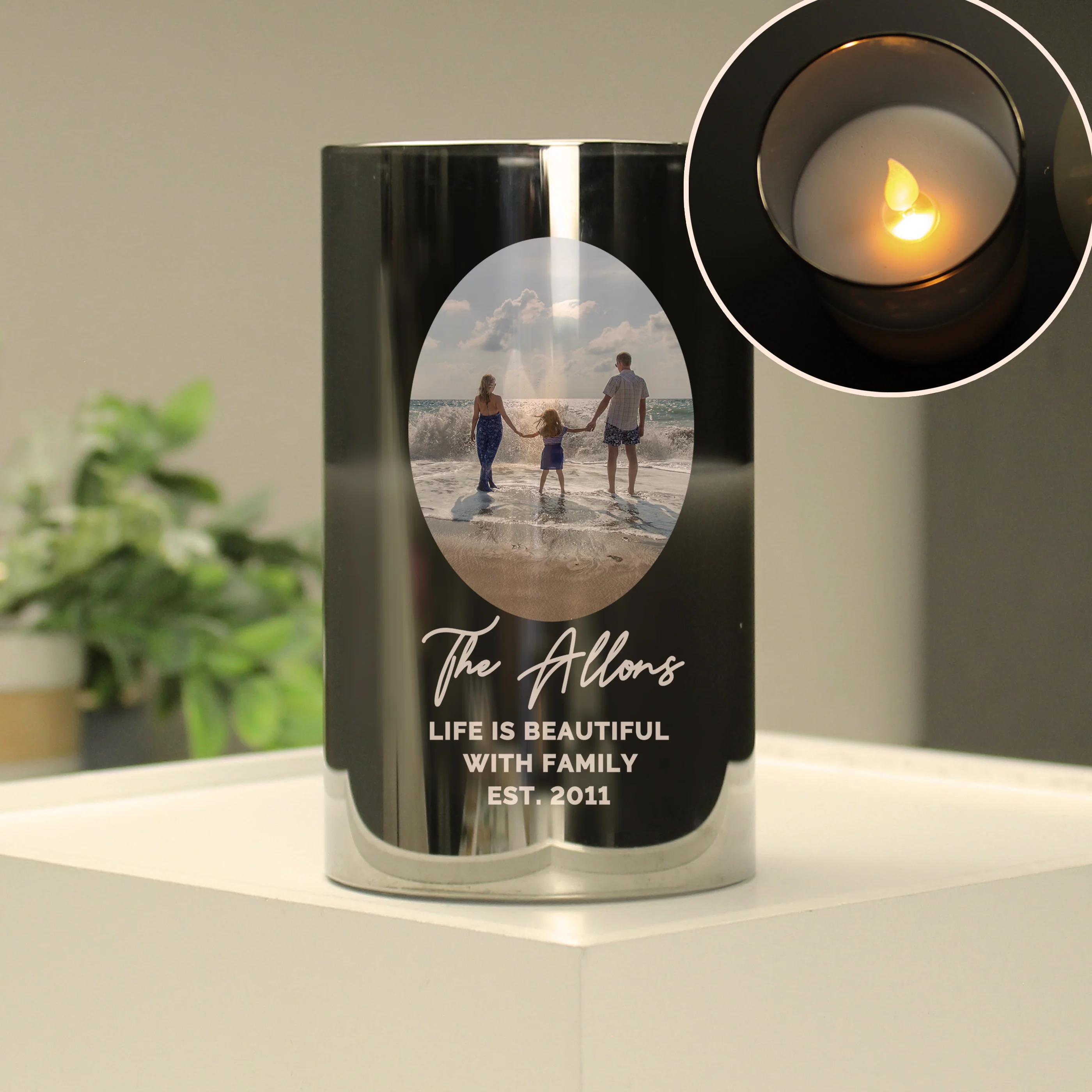 Personalised Photo Upload Smoked Glass LED Candle - Image 6