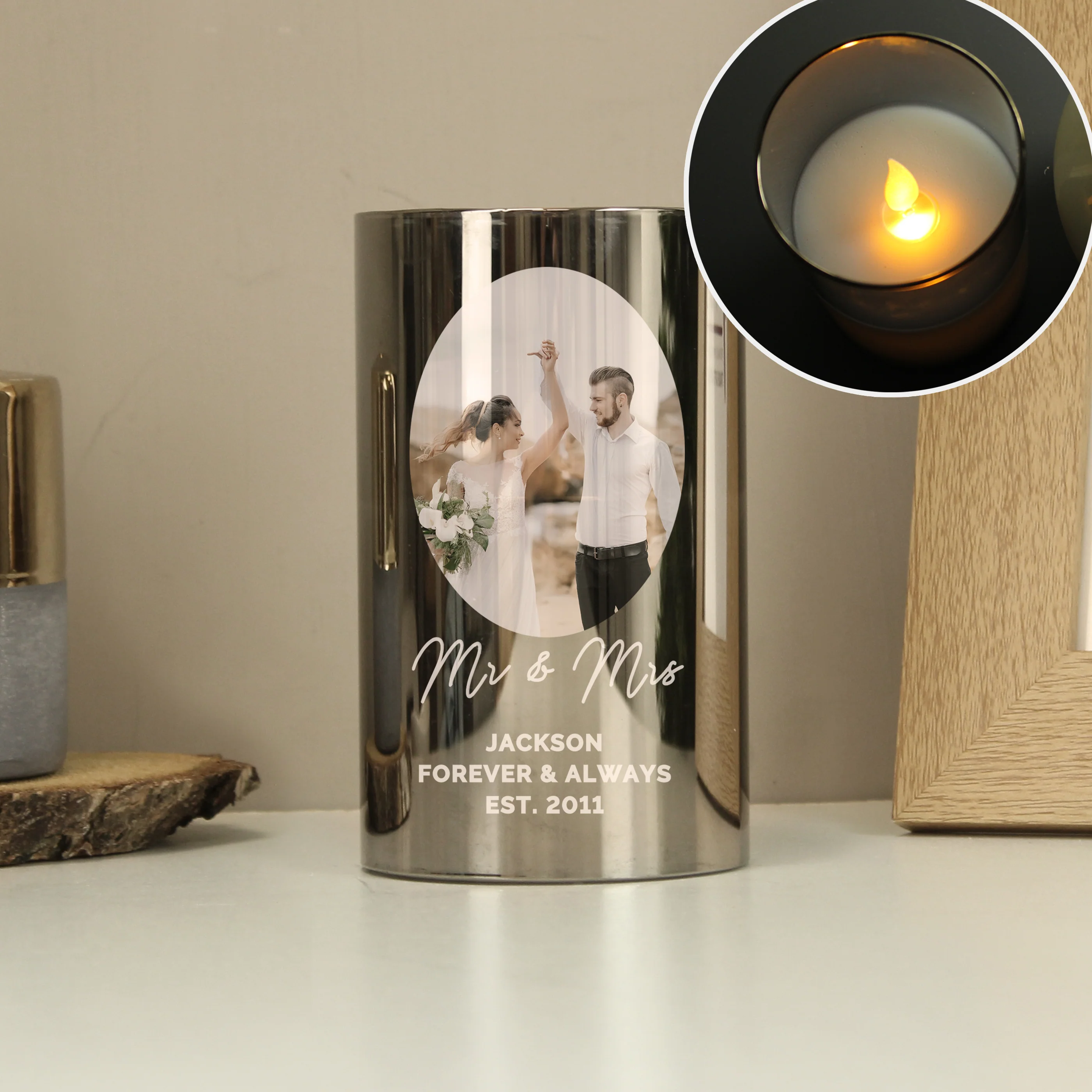 Personalised Photo Upload Smoked Glass LED Candle - Image 7