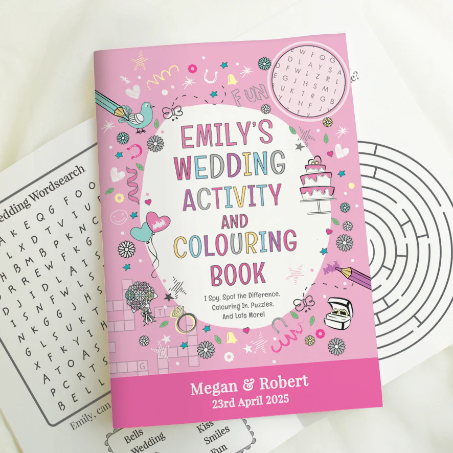 Personalised Pink A4 Wedding Activity & Colouring Book - Image 3