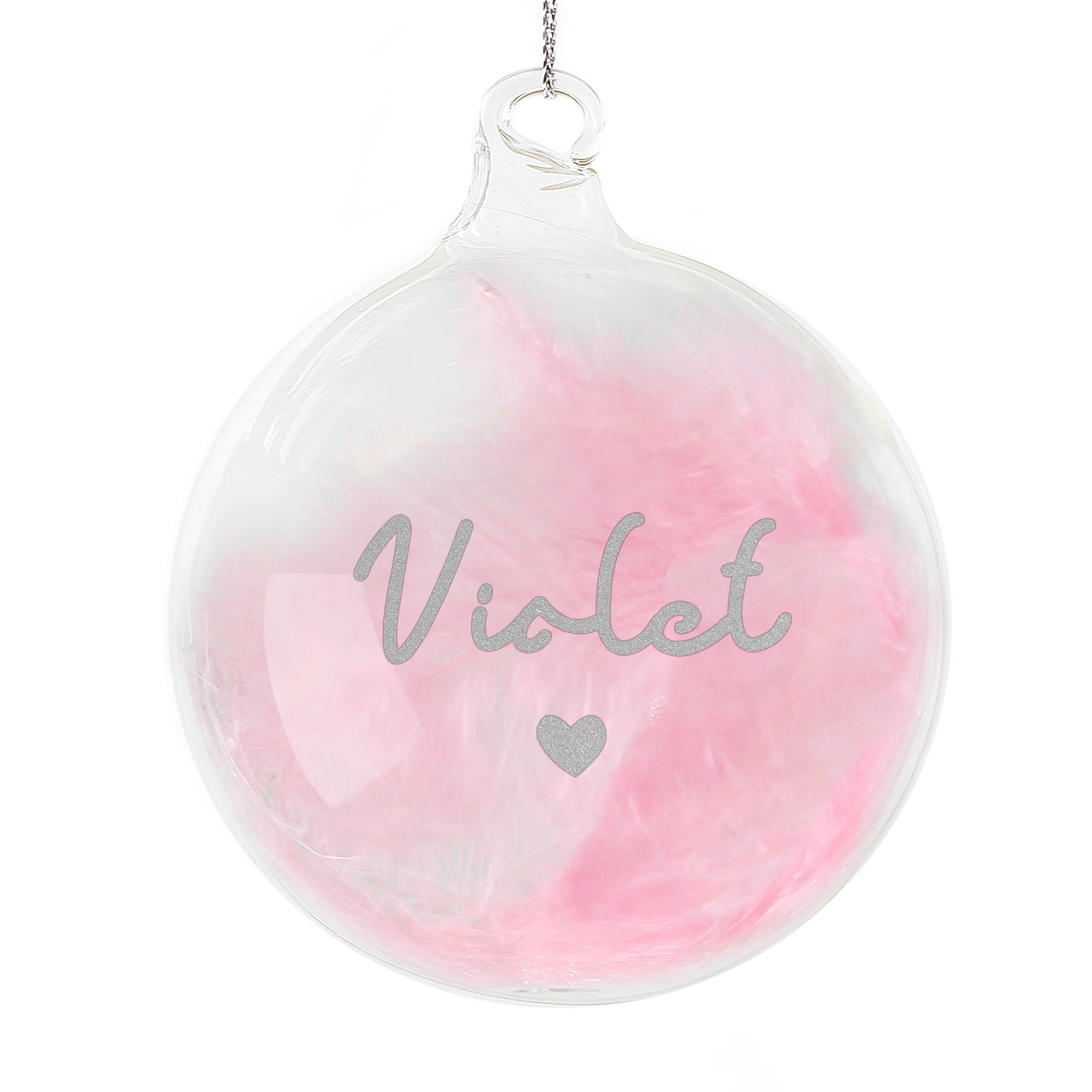 Personalised Pink Feather Silver Heart Glass Bauble - Image 5
