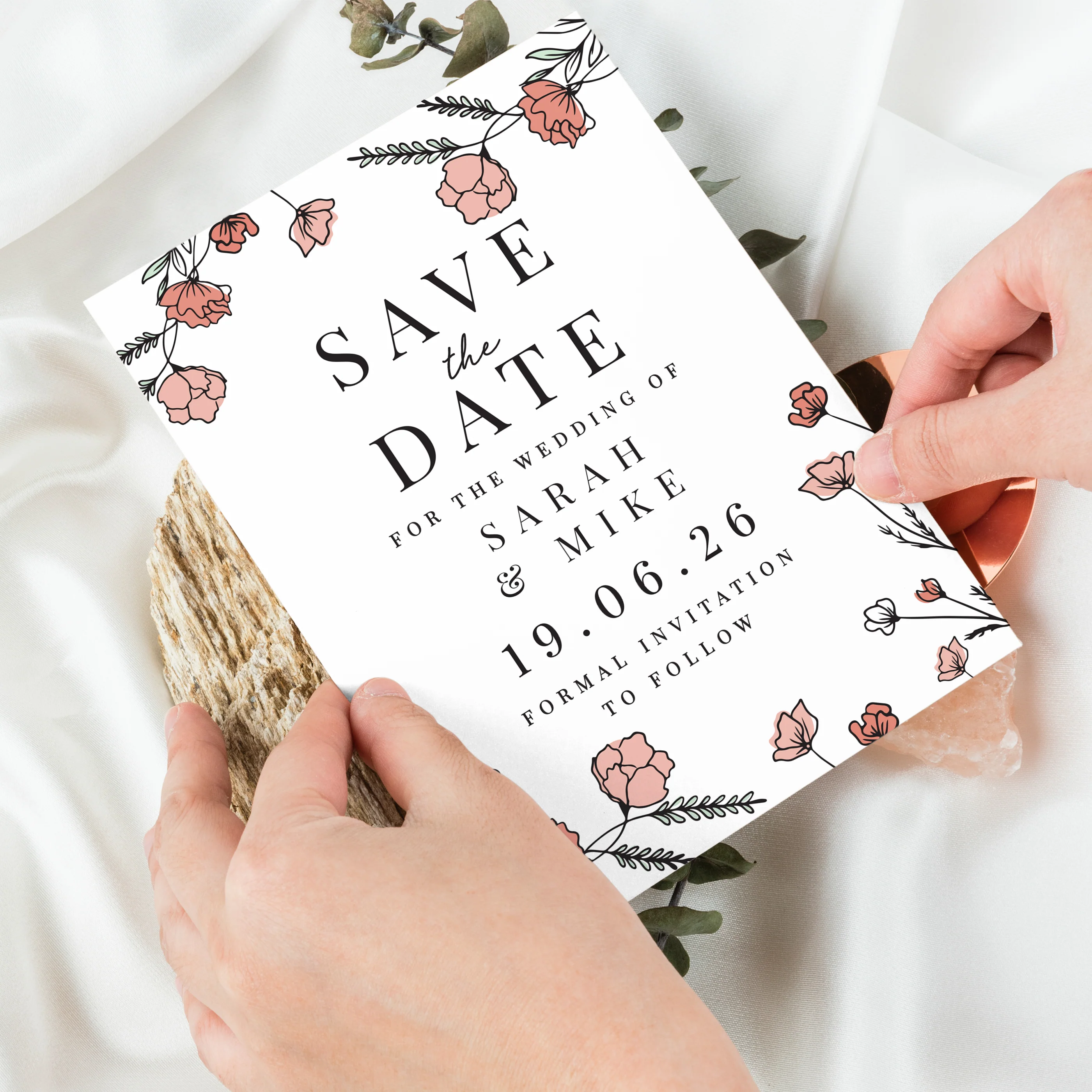 Personalised Pink Floral Set of 36 Wedding Save the Dates - Image 4