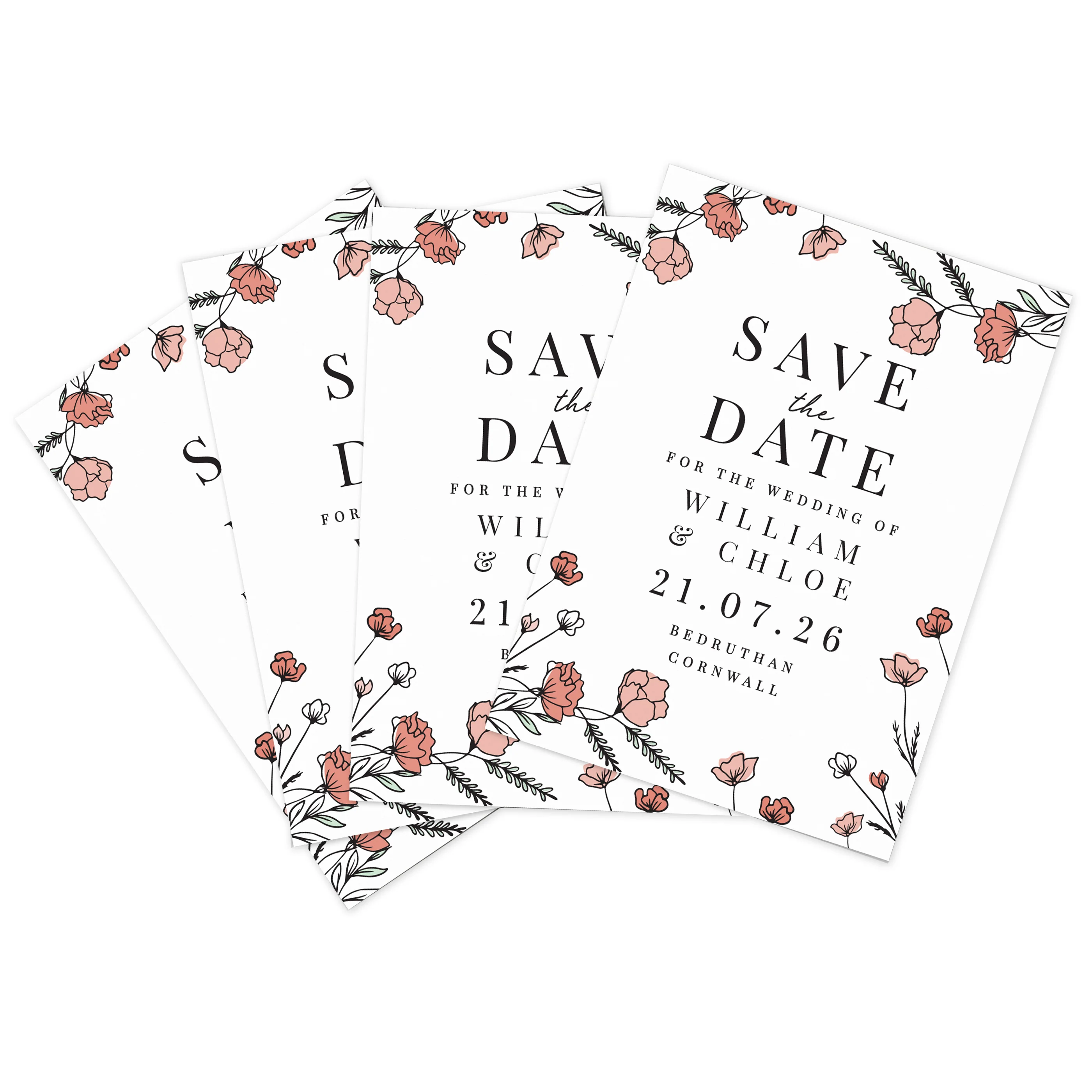Personalised Pink Floral Set of 36 Wedding Save the Dates - Image 5