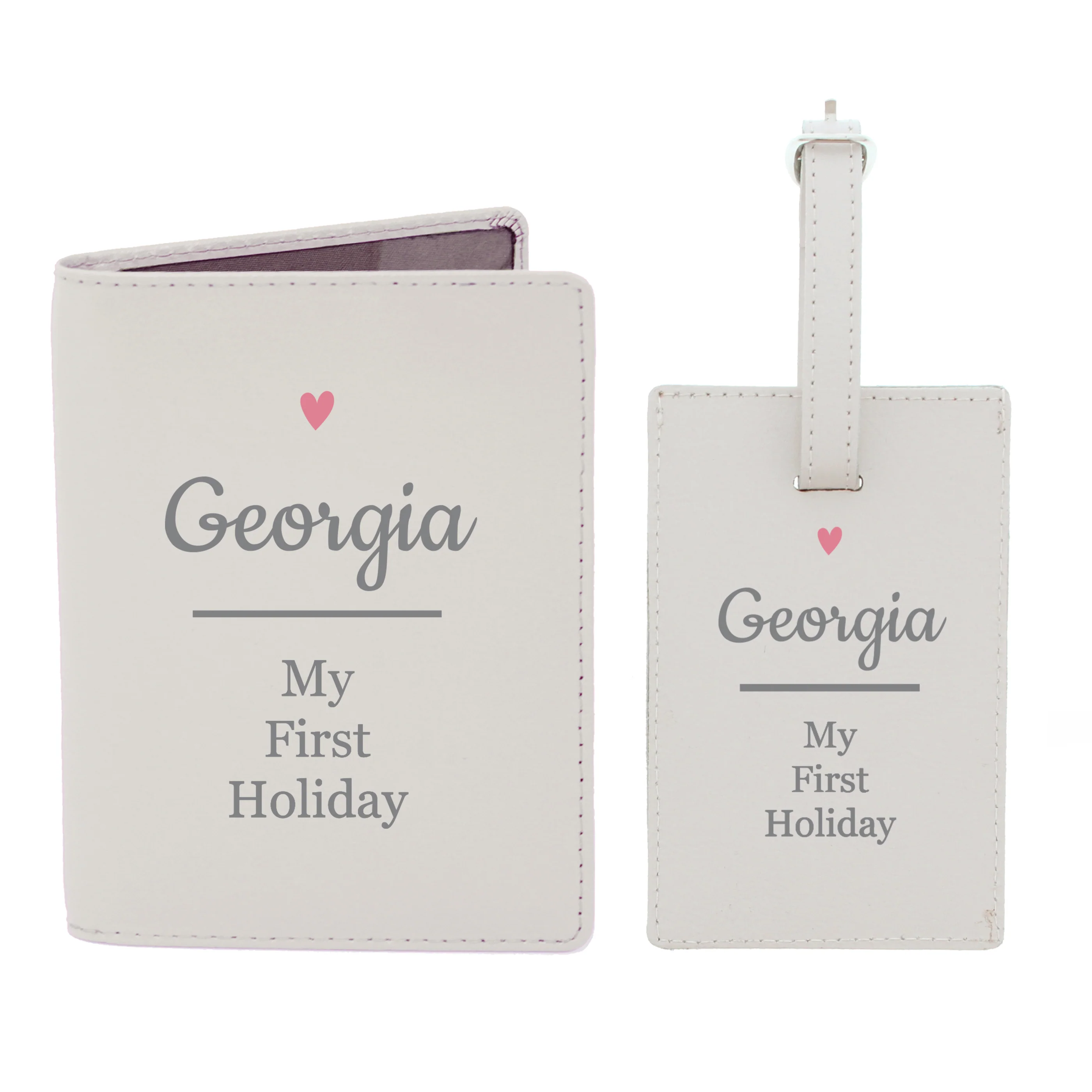 Personalised Pink Heart Cream Passport Holder & Luggage Tag Set - Image 2