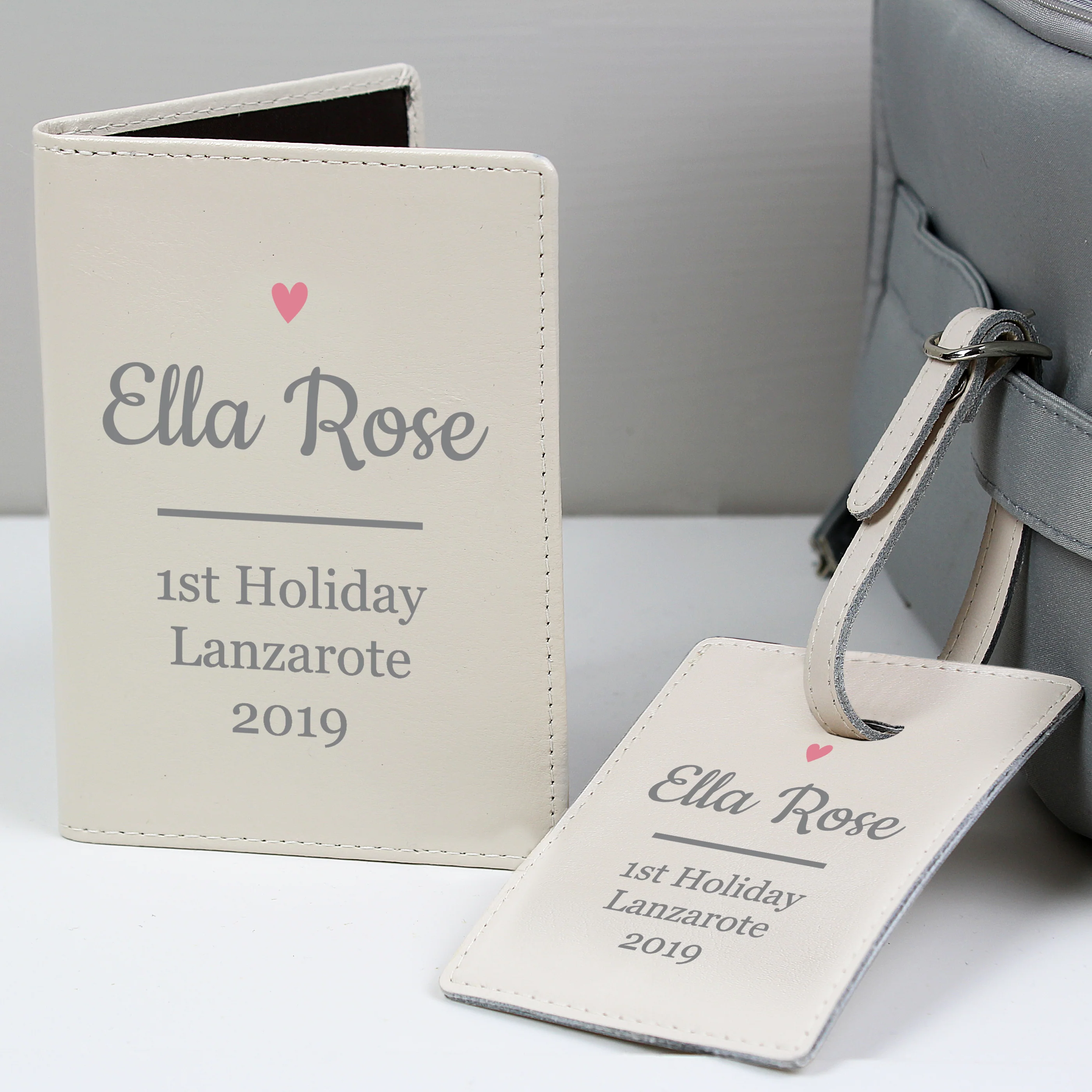 Personalised Pink Heart Cream Passport Holder & Luggage Tag Set - Image 3