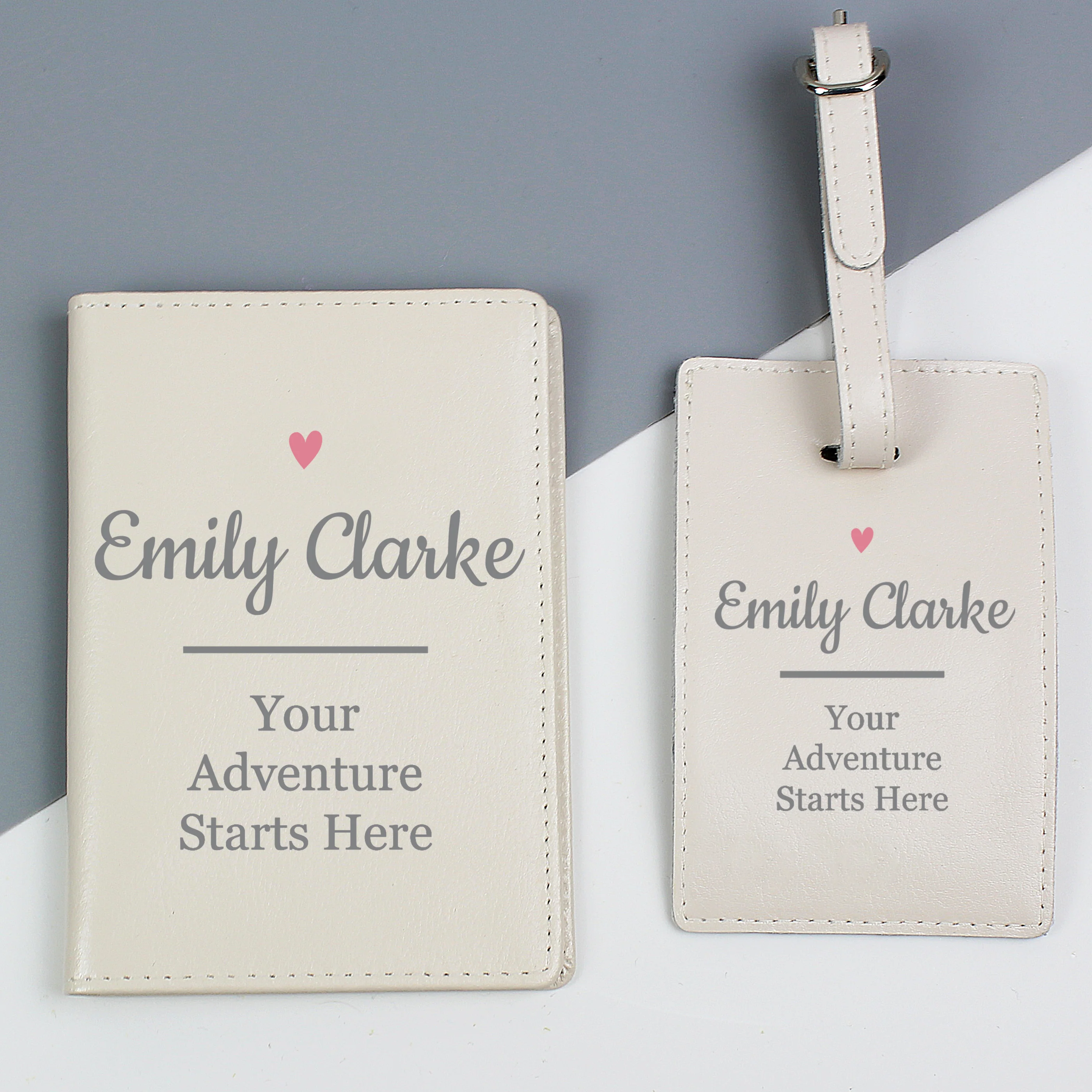 Personalised Pink Heart Cream Passport Holder & Luggage Tag Set - Image 4