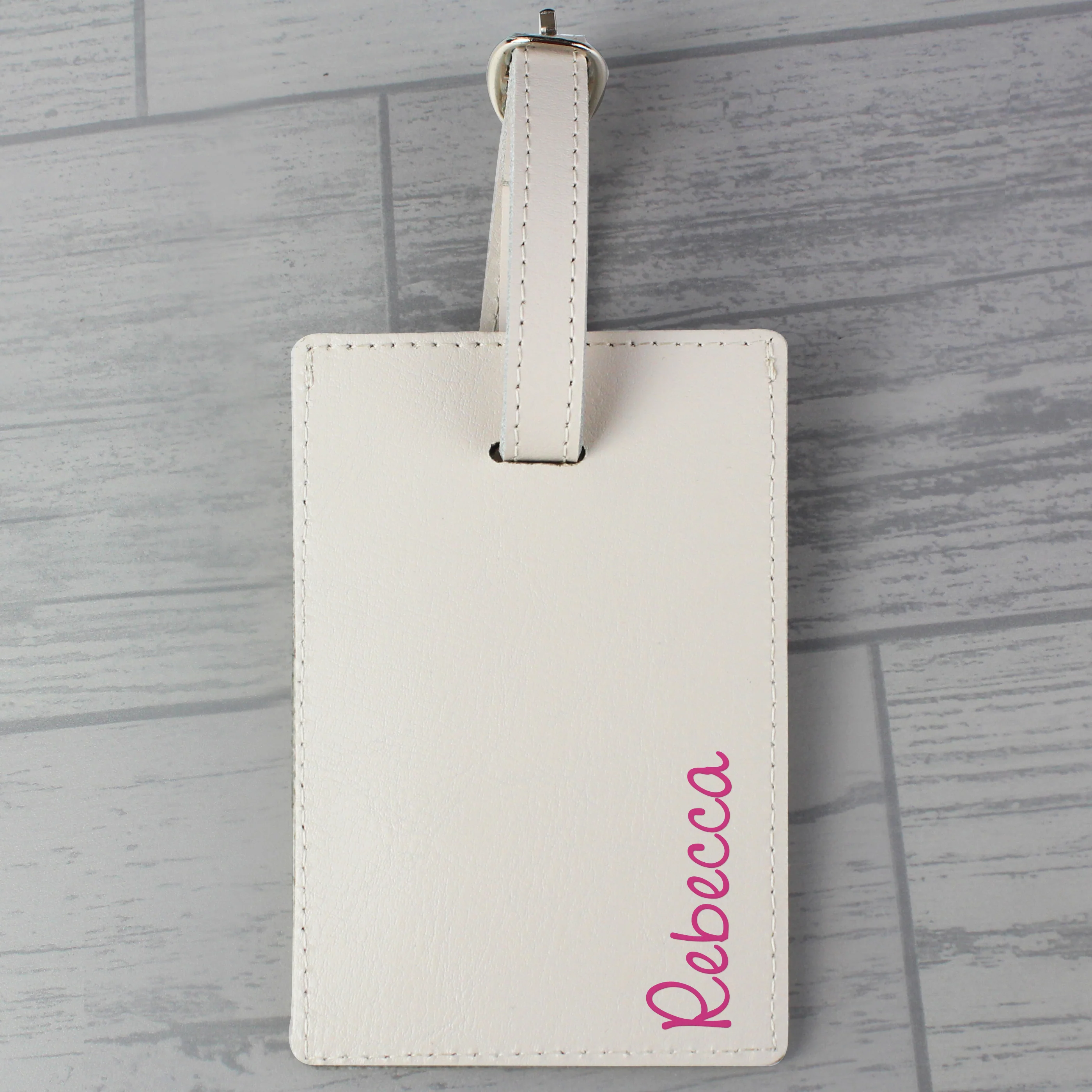 Personalised Pink Name Cream Luggage Tag - Image 3