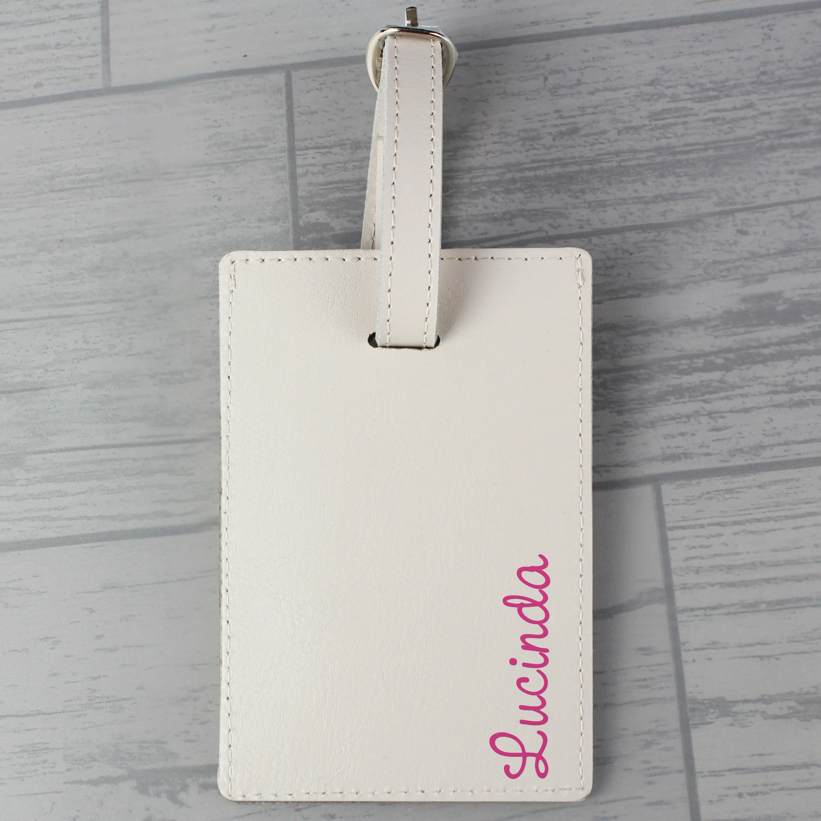 Personalised Pink Name Cream Luggage Tag - Image 4