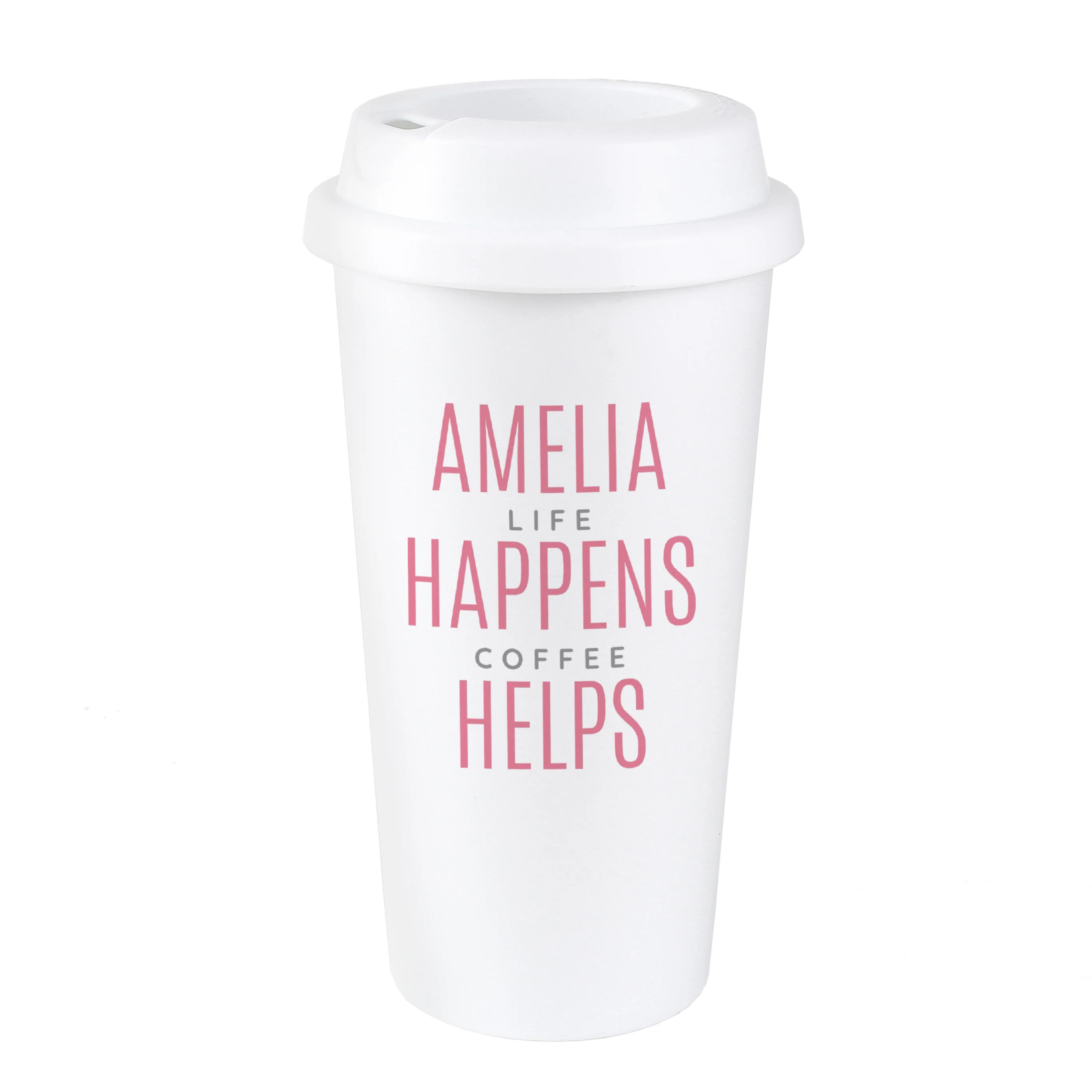 Personalised Pink Text Slogan Insulated Reusable Eco Travel Cup - Image 2