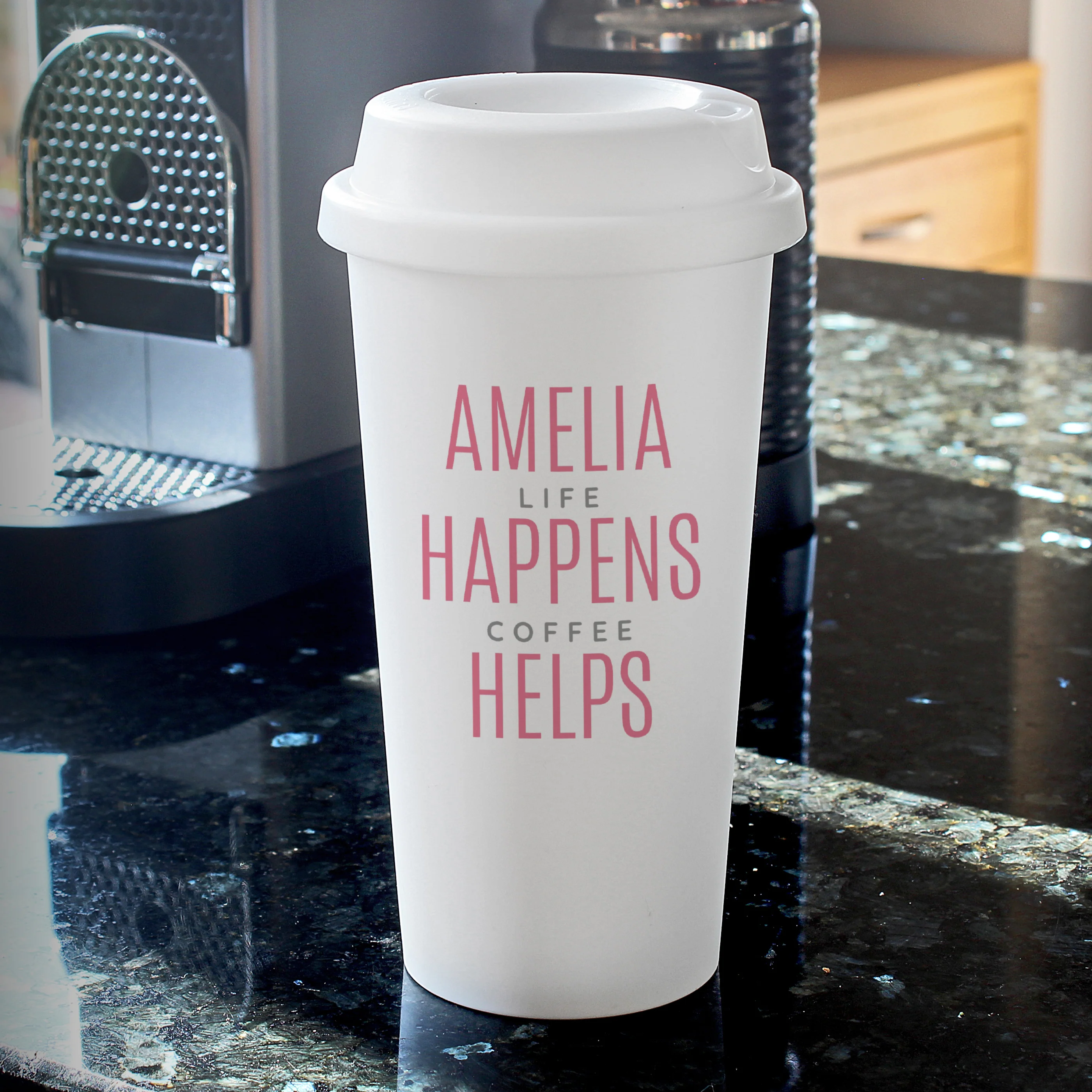 Personalised Pink Text Slogan Insulated Reusable Eco Travel Cup - Image 4