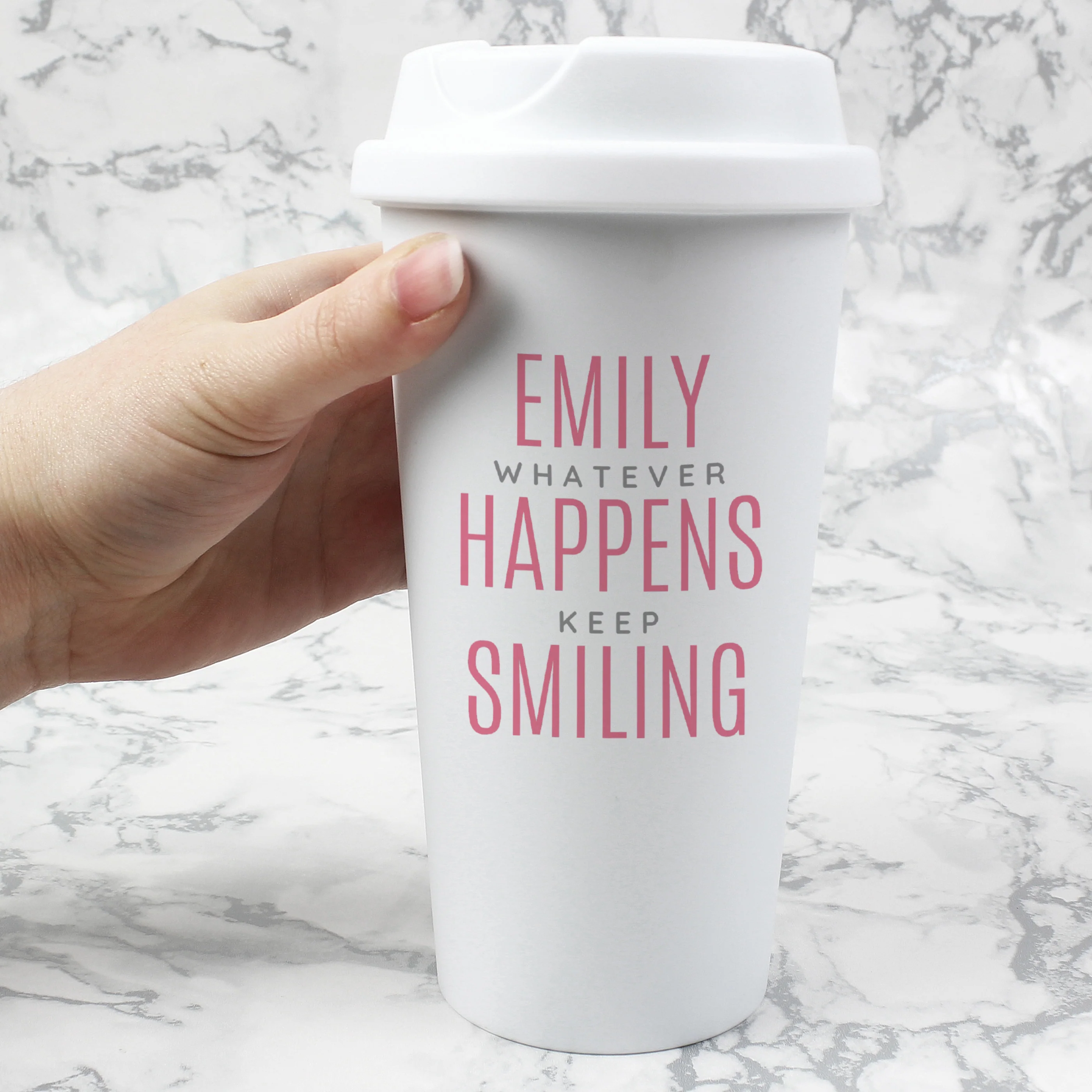 Personalised Pink Text Slogan Insulated Reusable Eco Travel Cup - Image 5