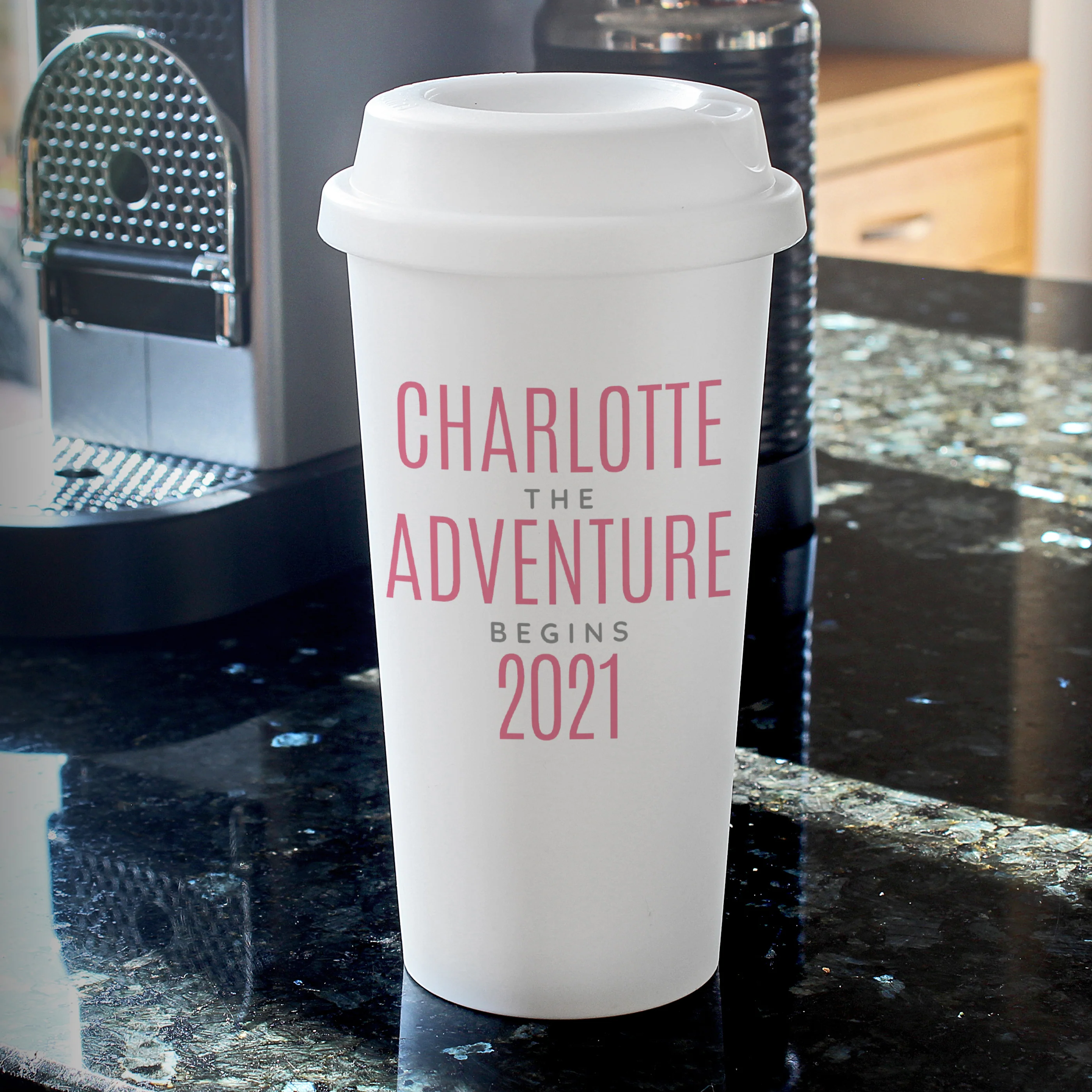 Personalised Pink Text Slogan Insulated Reusable Eco Travel Cup - Image 6