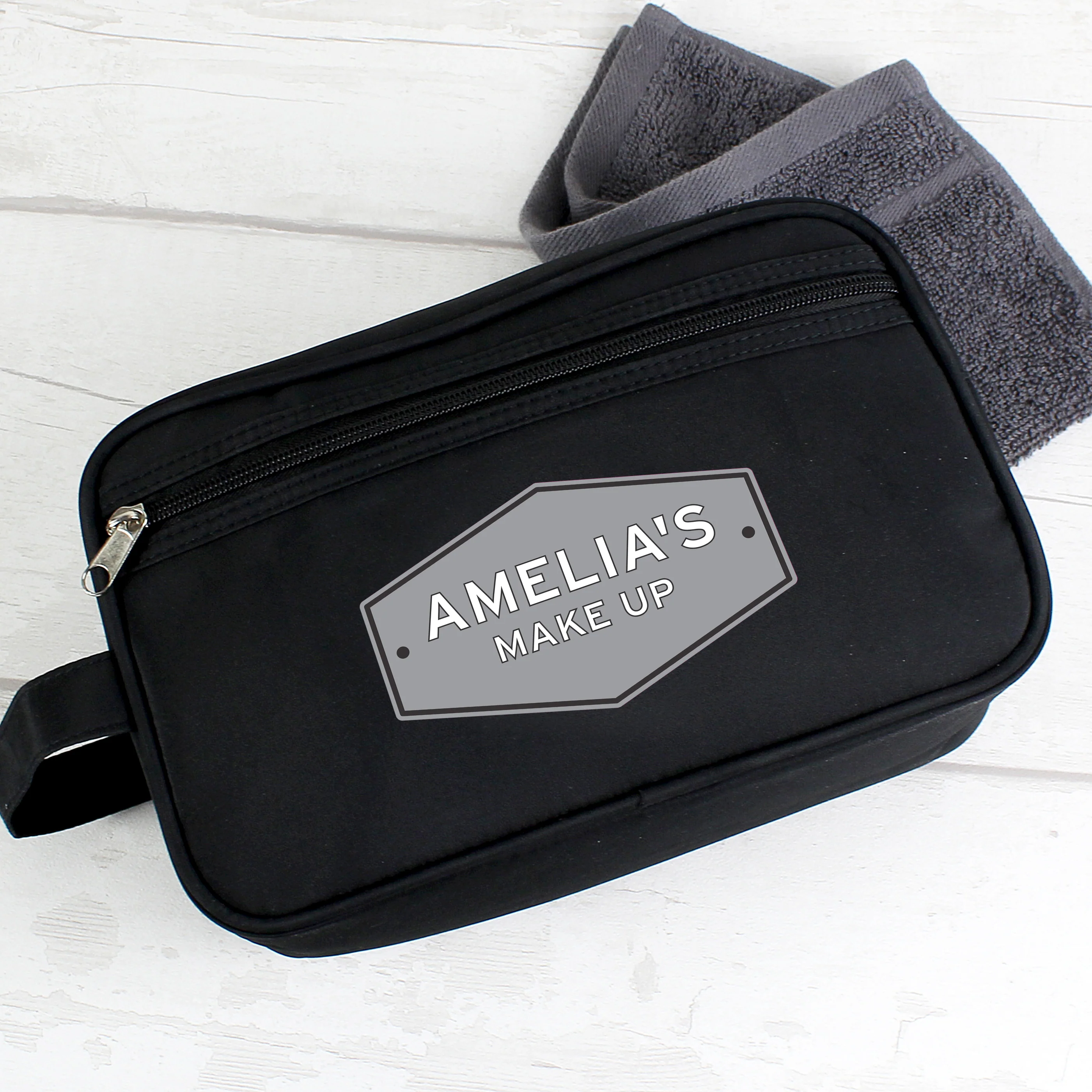 Personalised Plaque Black Toiletry Bag - Image 4