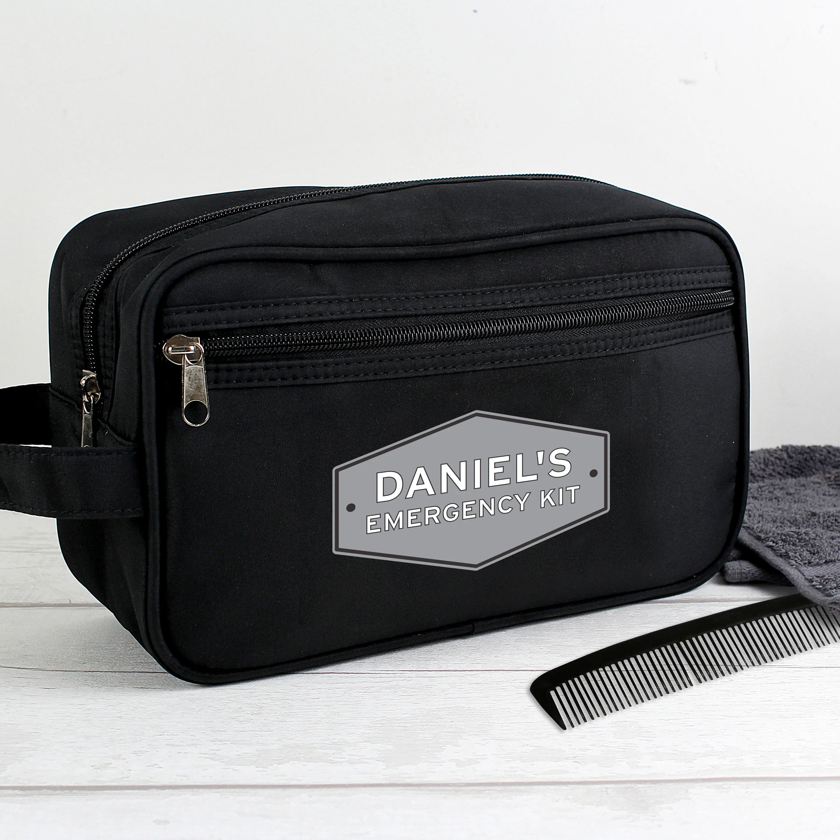 Personalised Plaque Black Toiletry Bag - Image 5