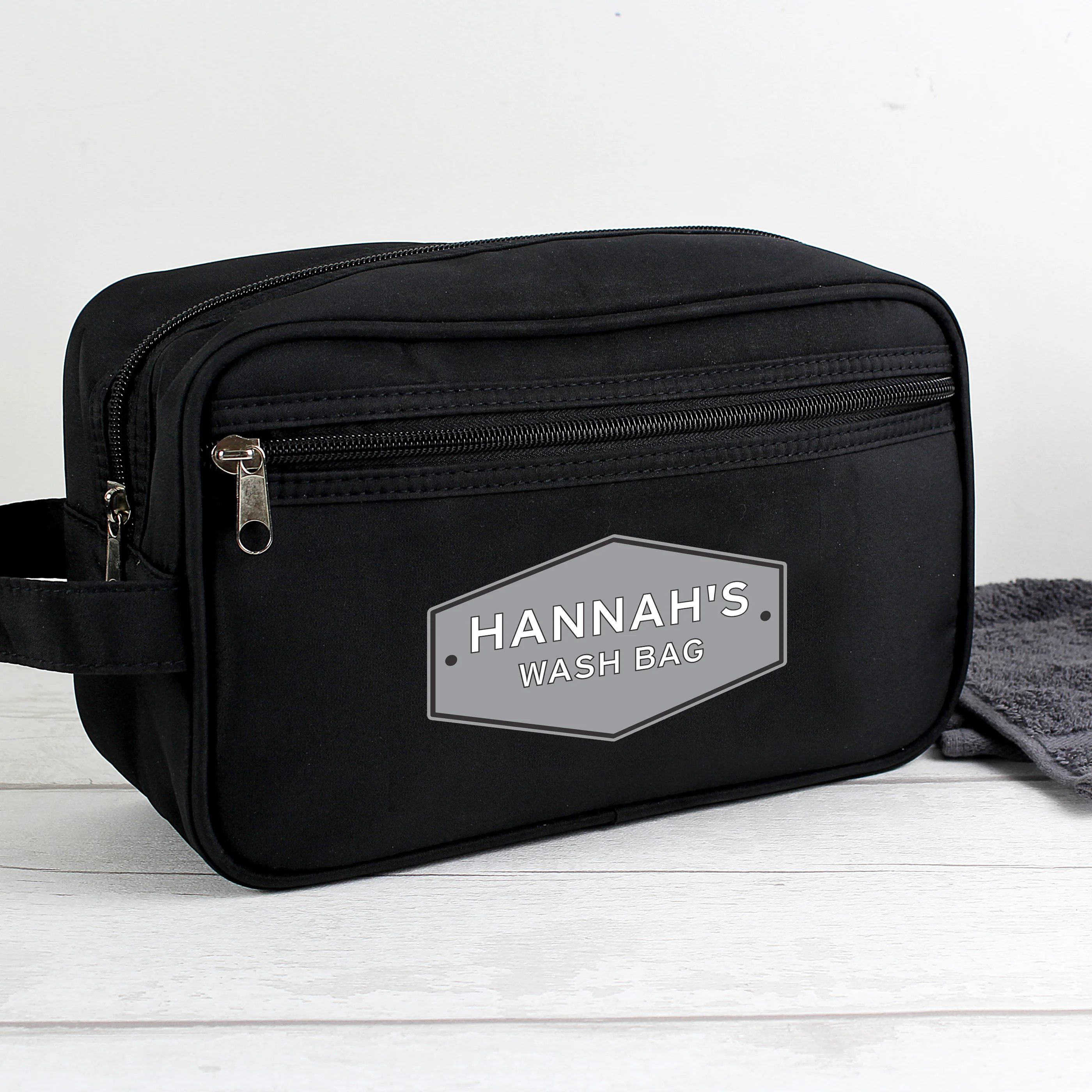 Personalised Plaque Black Toiletry Bag - Image 7