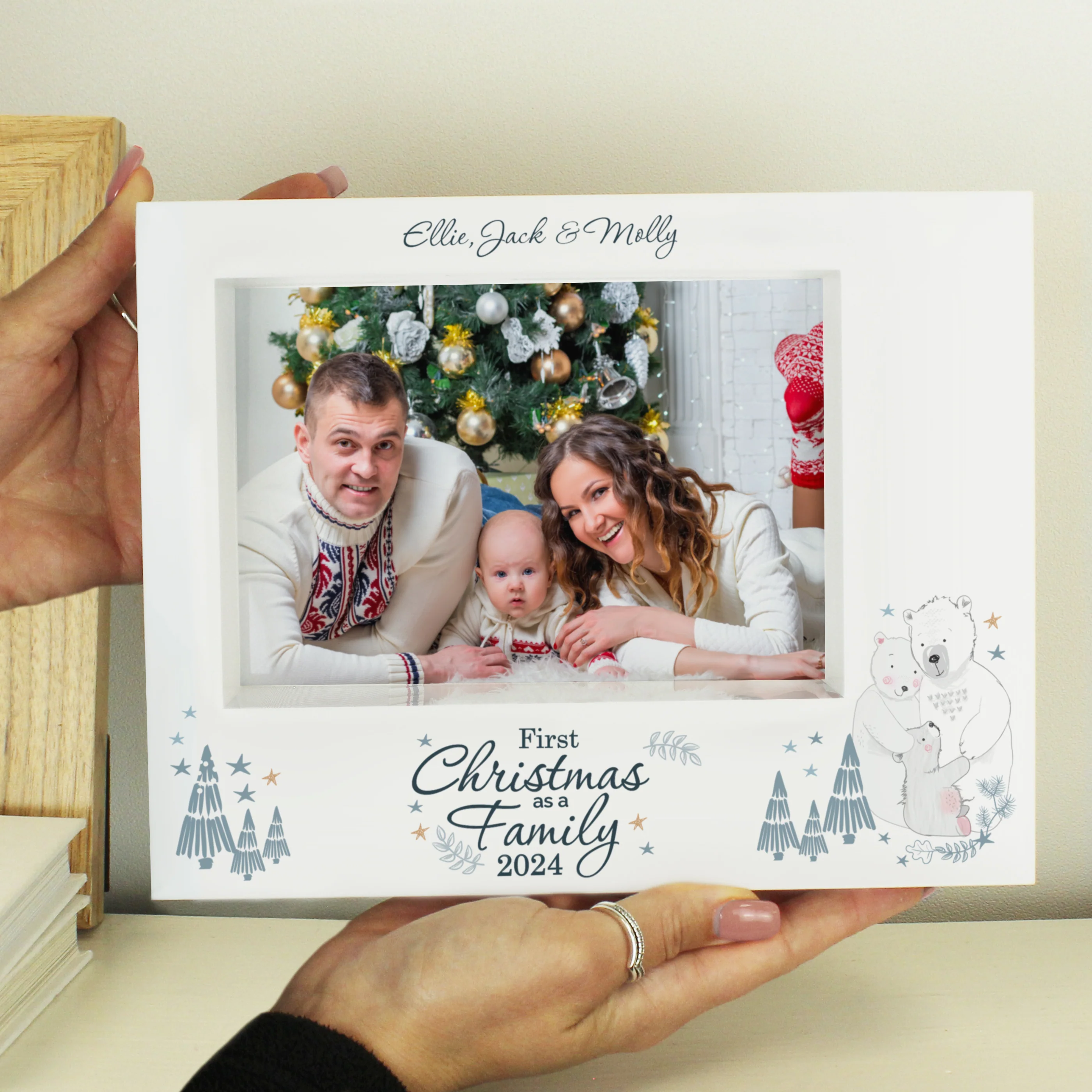 Personalised Polar Bear '1st Christmas As A Family' 5x7 Box Photo Frame - Image 2