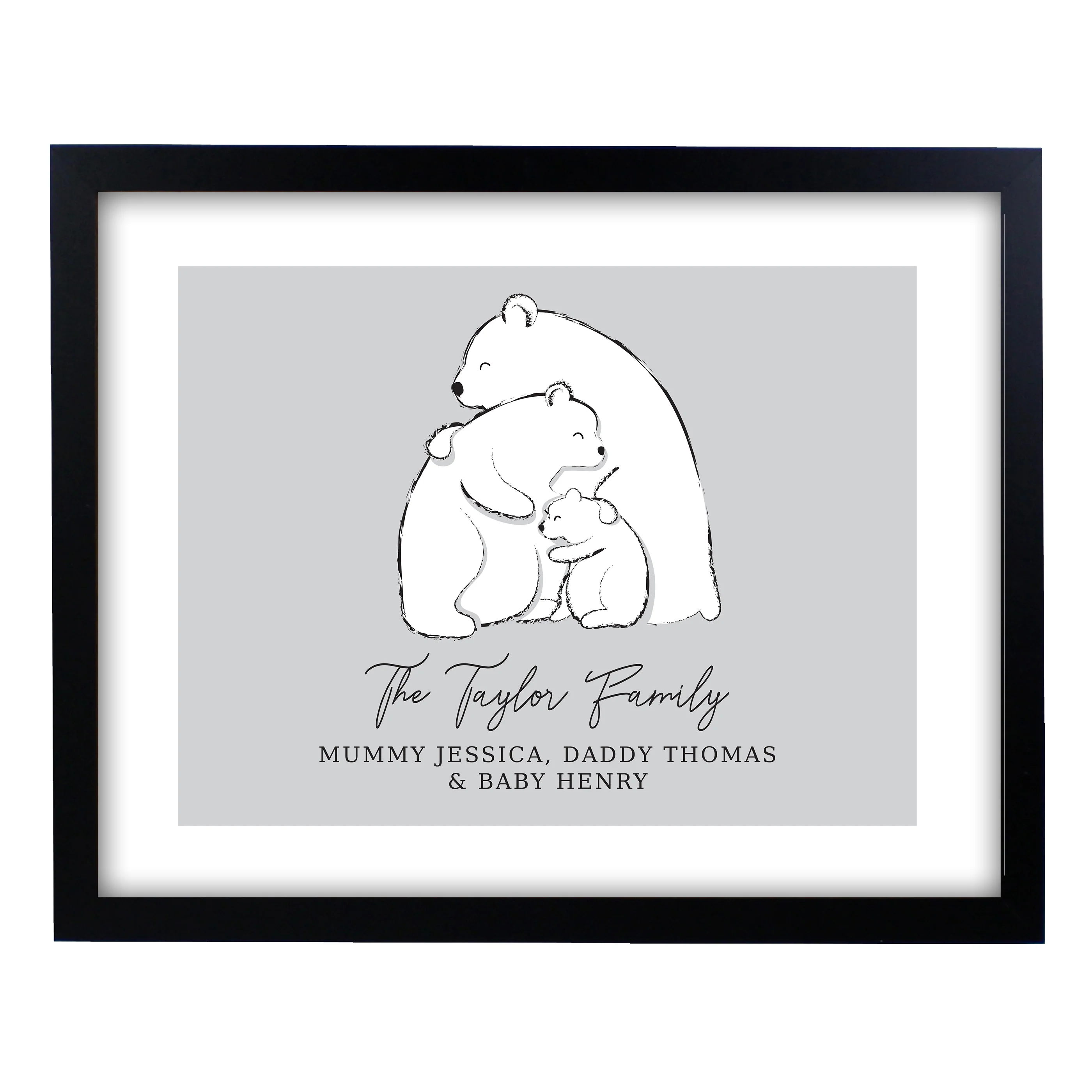 Personalised Polar Bear Family Black Framed Print - Image 2